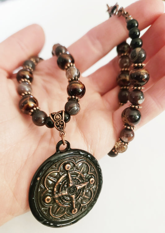 Copper pendant Agate gemstone necklace