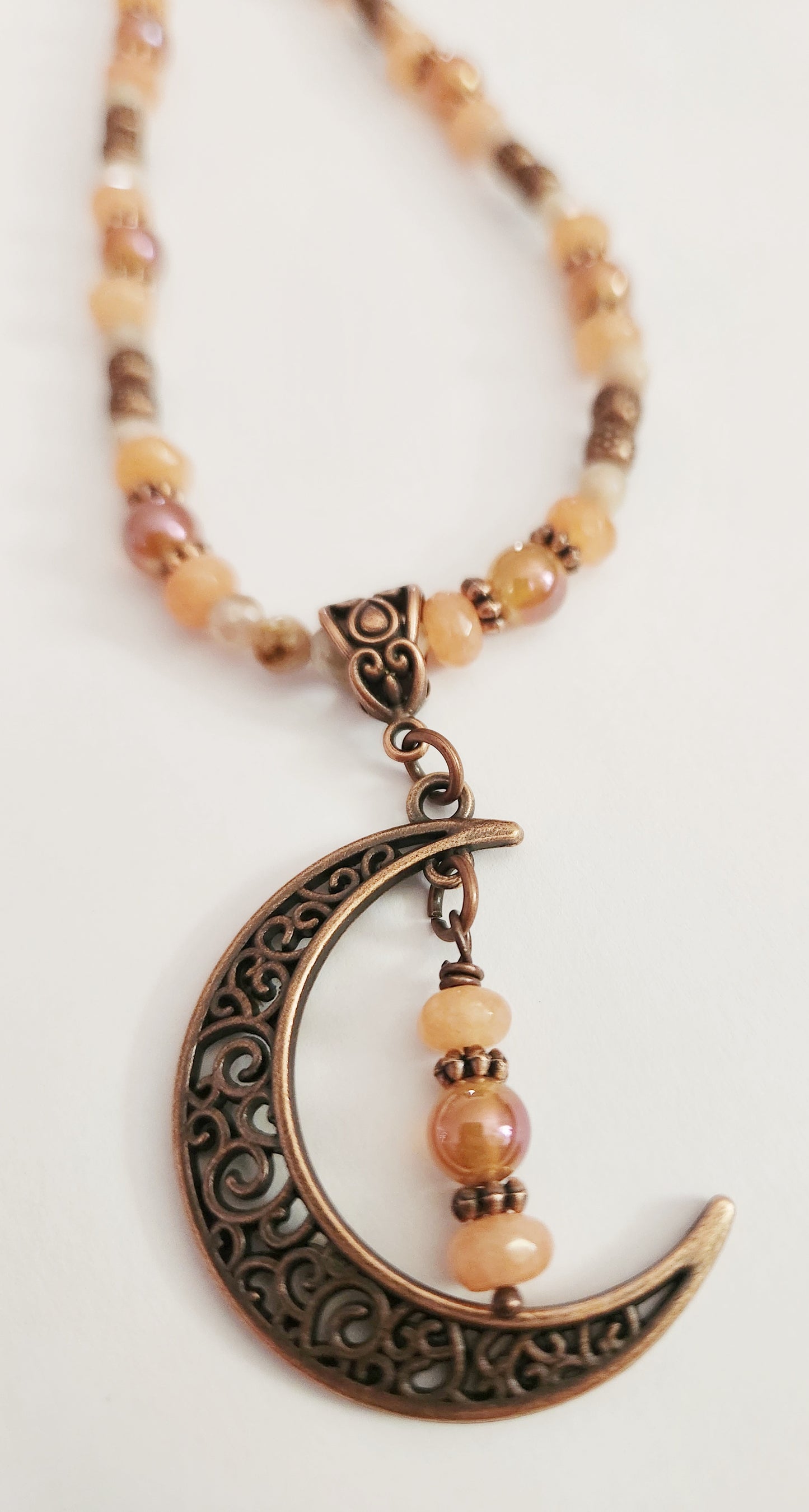 Copper moon gemstone necklace