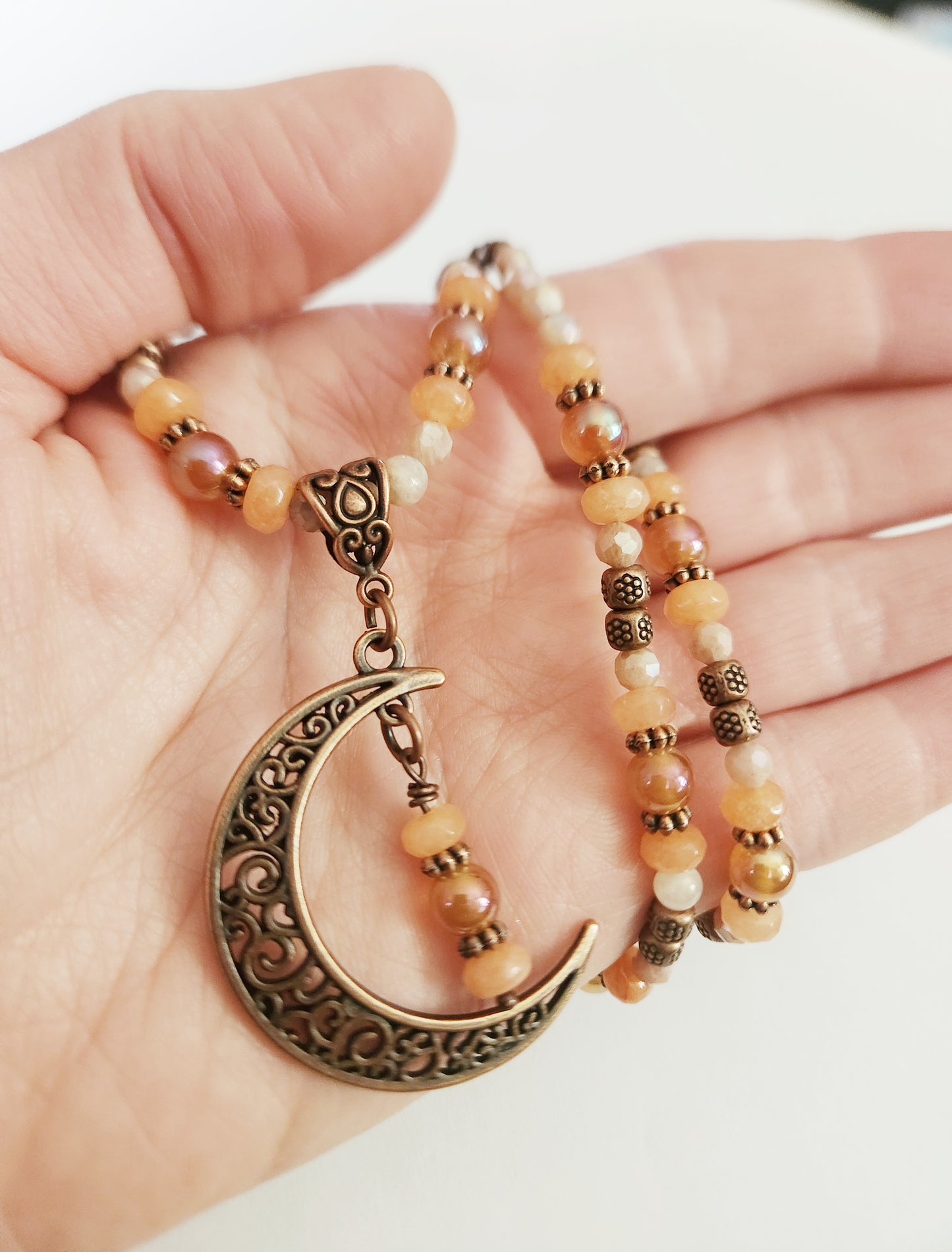 Copper moon gemstone necklace