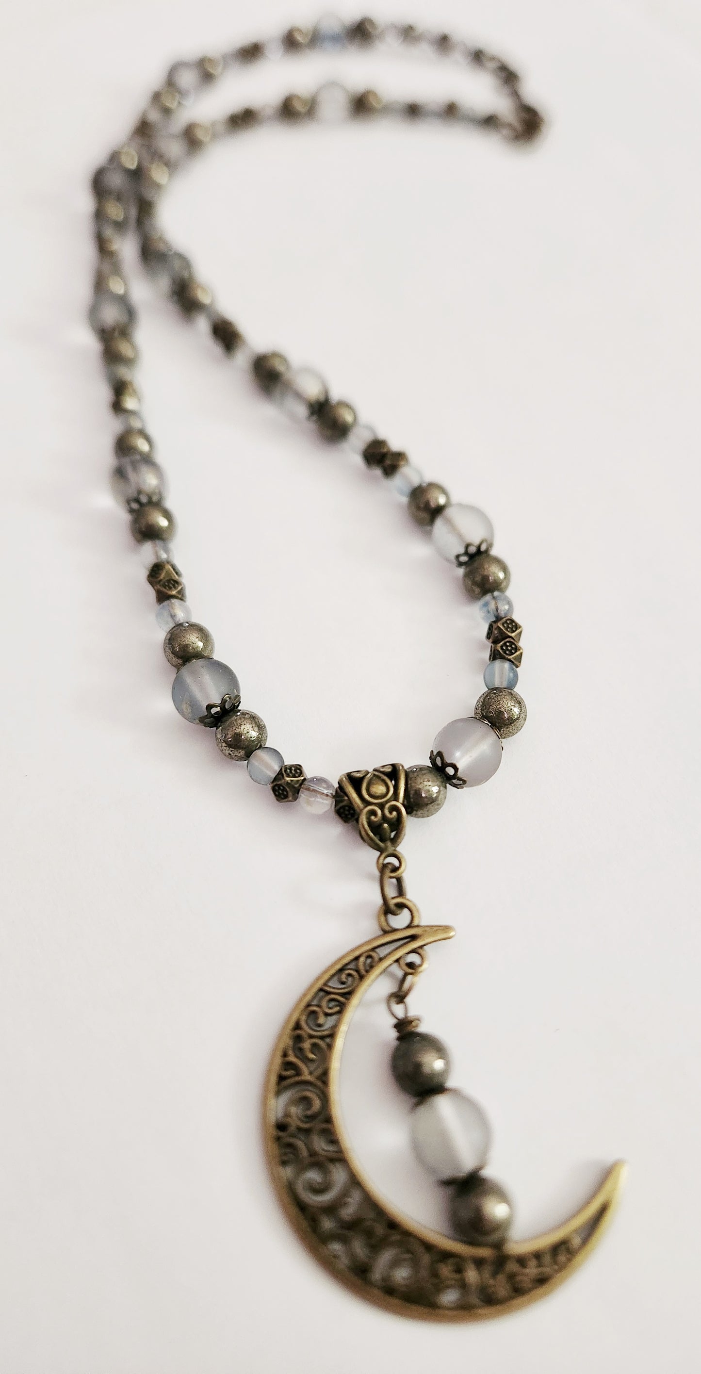 Dark gold crescent moon Pyrite gemstone necklace