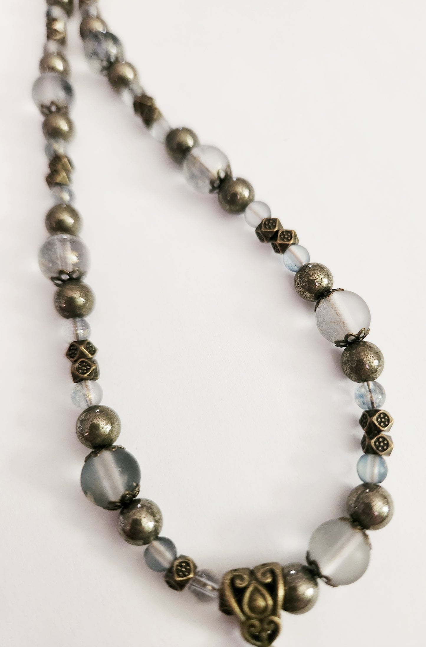 Dark gold crescent moon Pyrite gemstone necklace