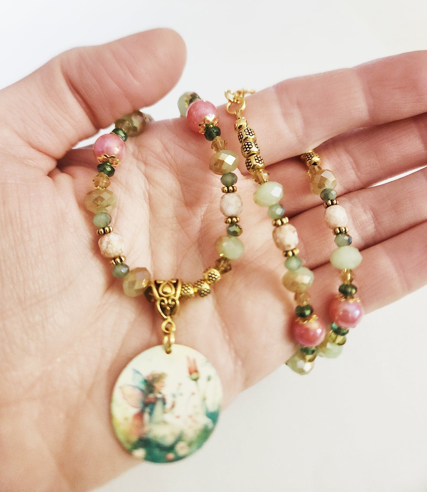 Gold fairy Jade gemstone necklace