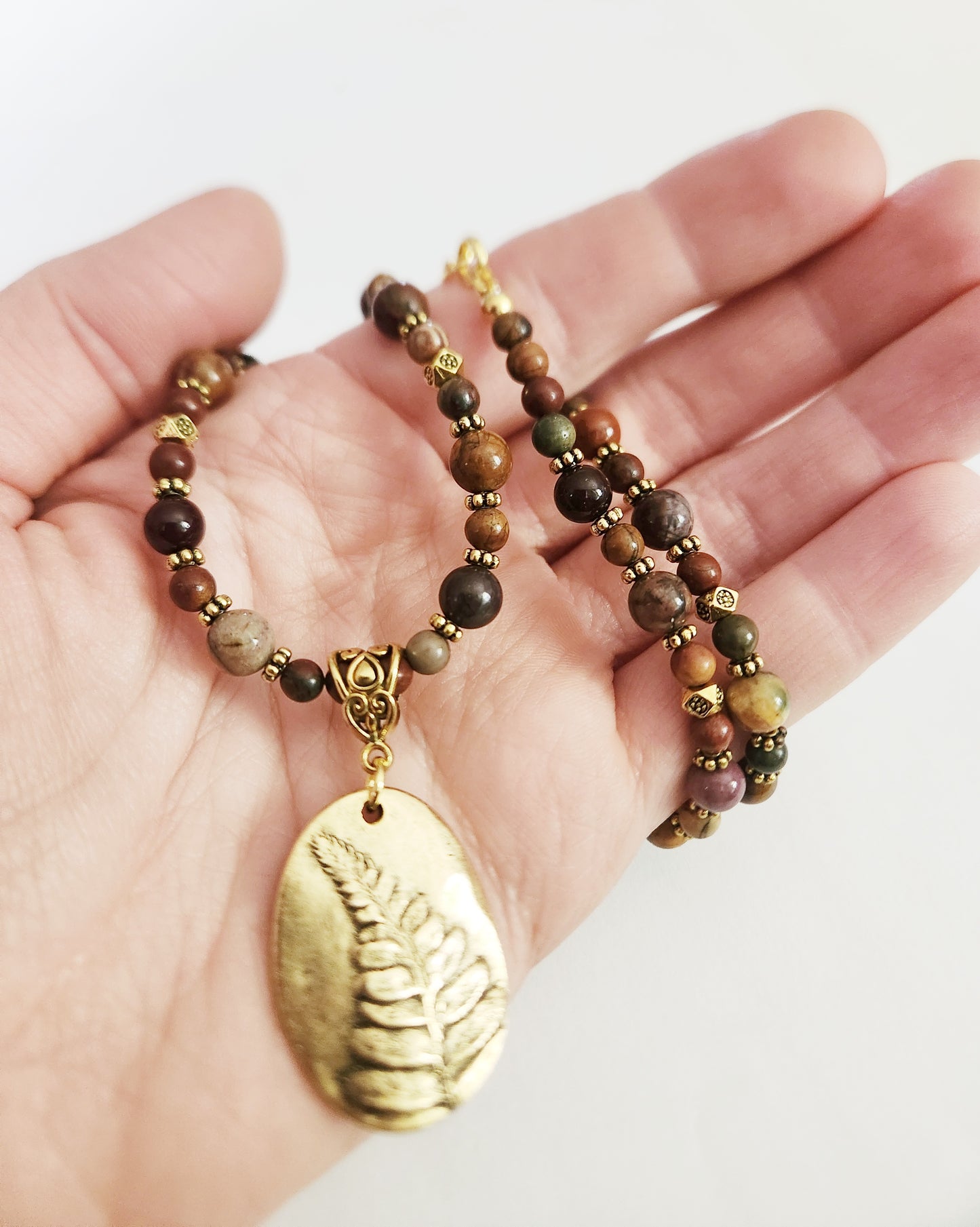 Gold leaf Jasper gemstone necklace