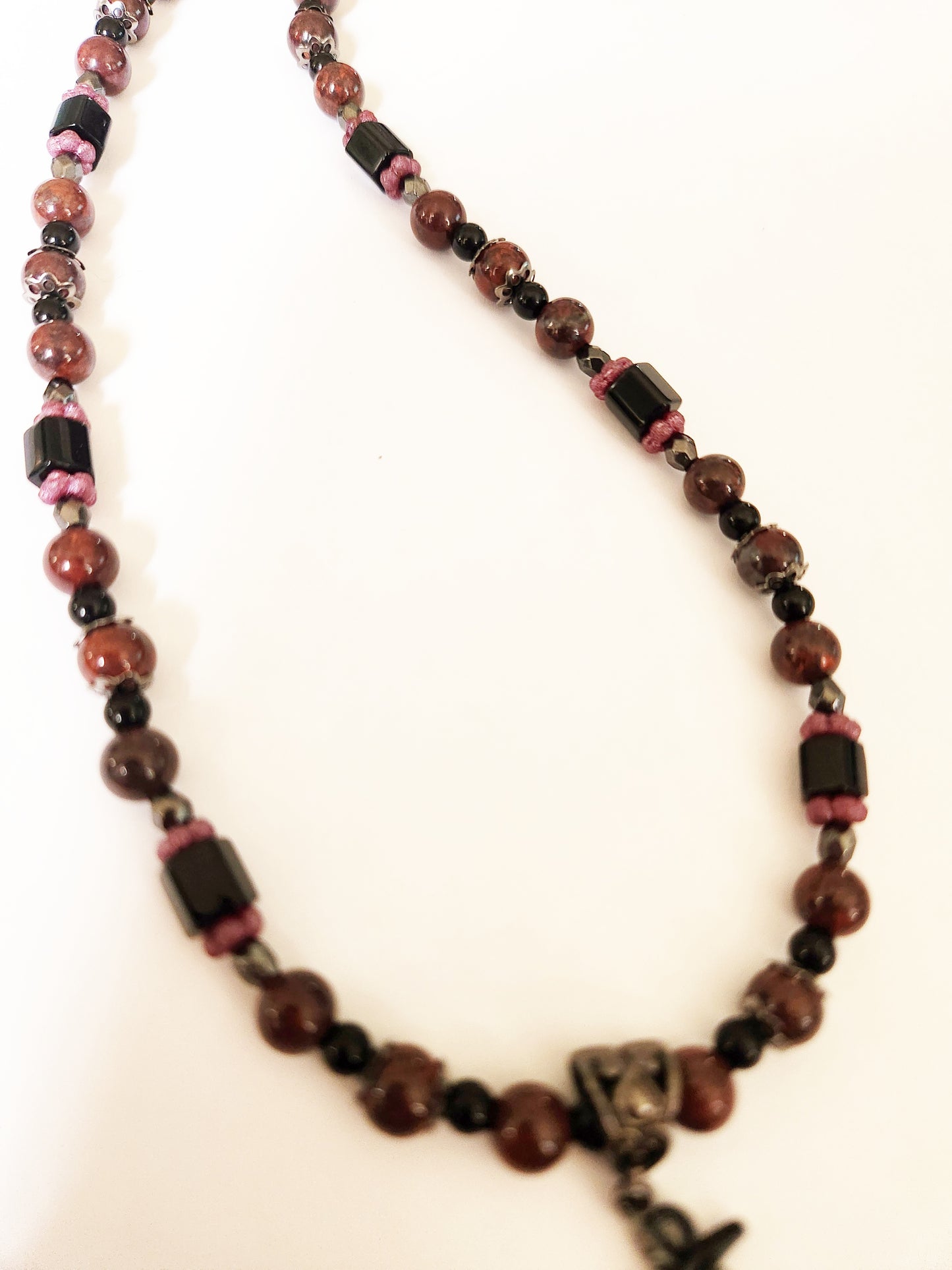 Black crescent moon gemstone necklace