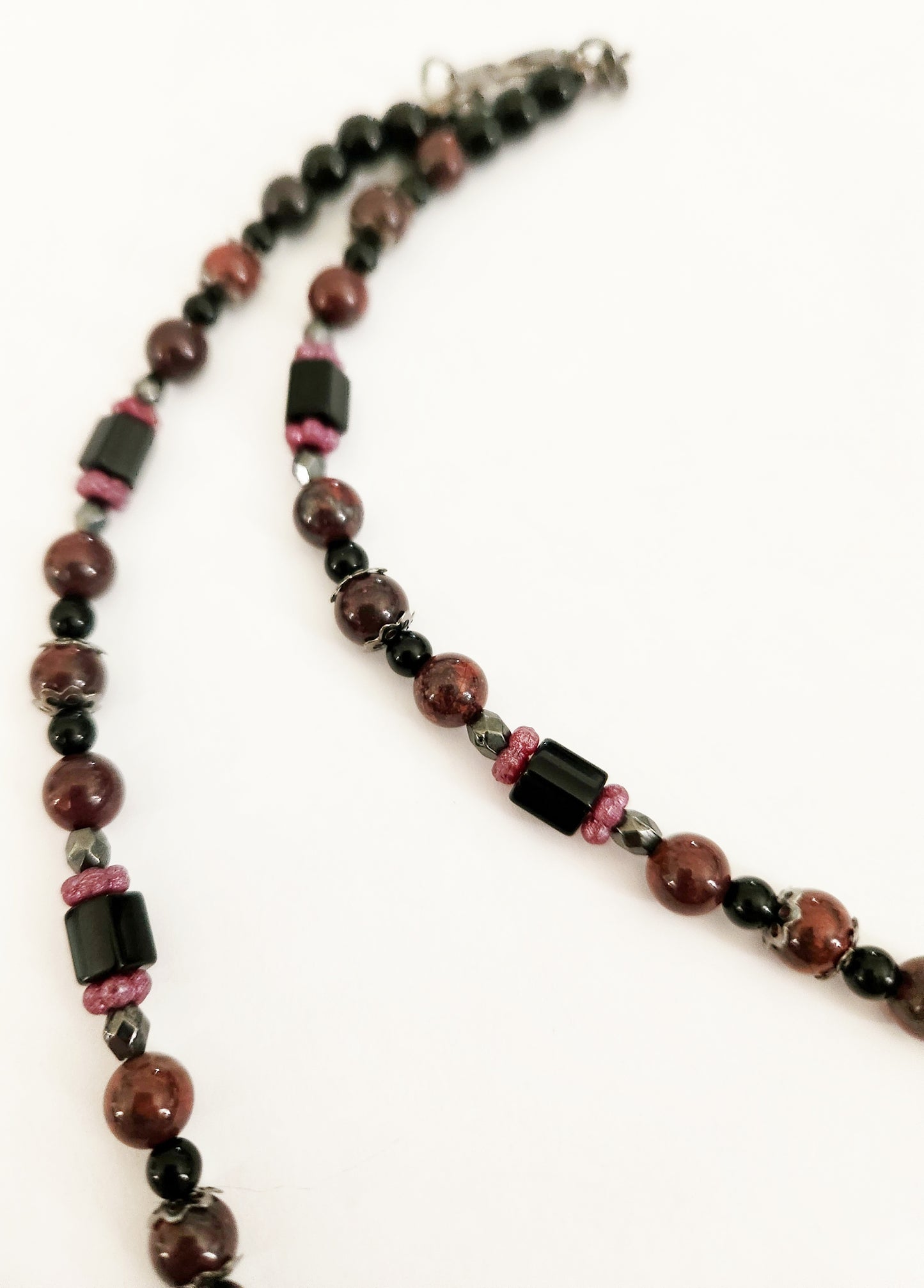 Black crescent moon gemstone necklace