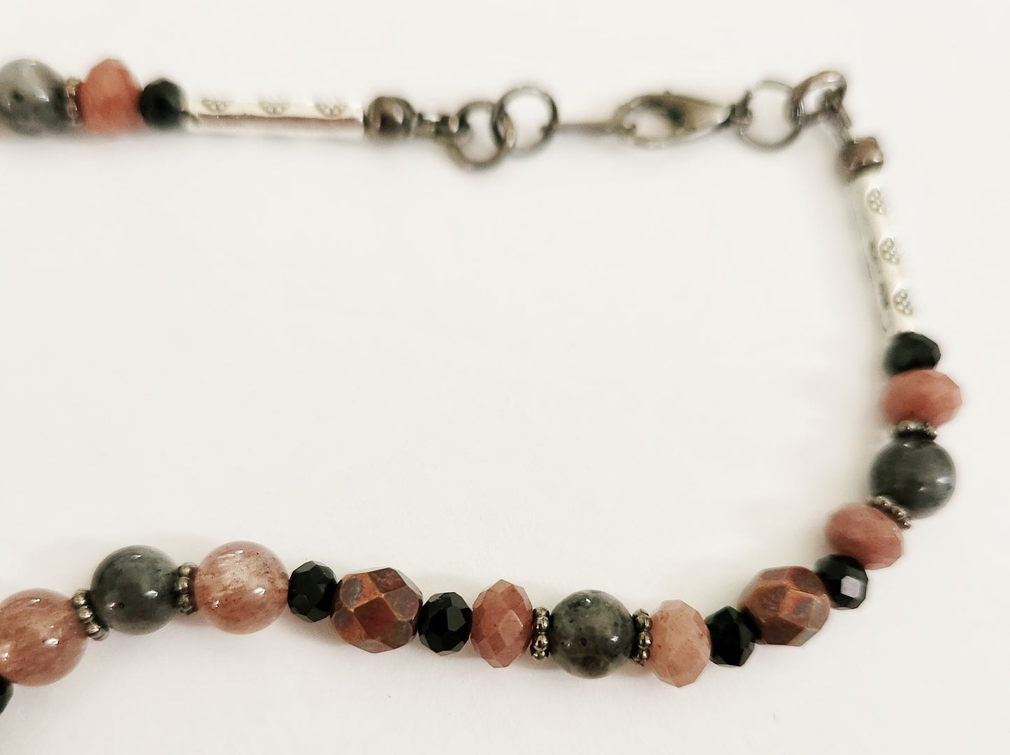 Dark silver crescent moon gemstone necklace