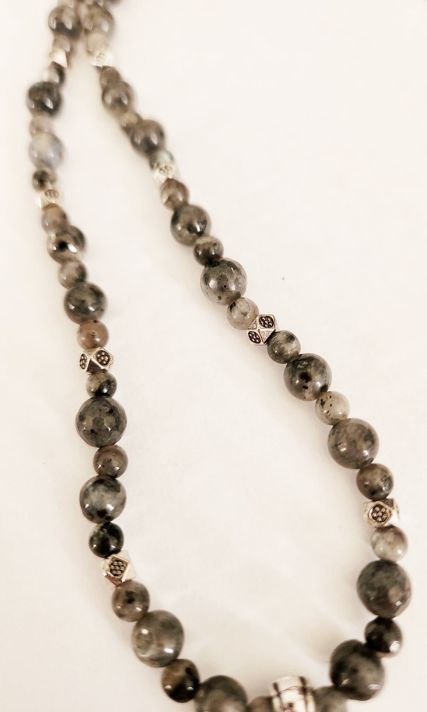 Silver knot circle necklace, Larkavite gemstone necklace