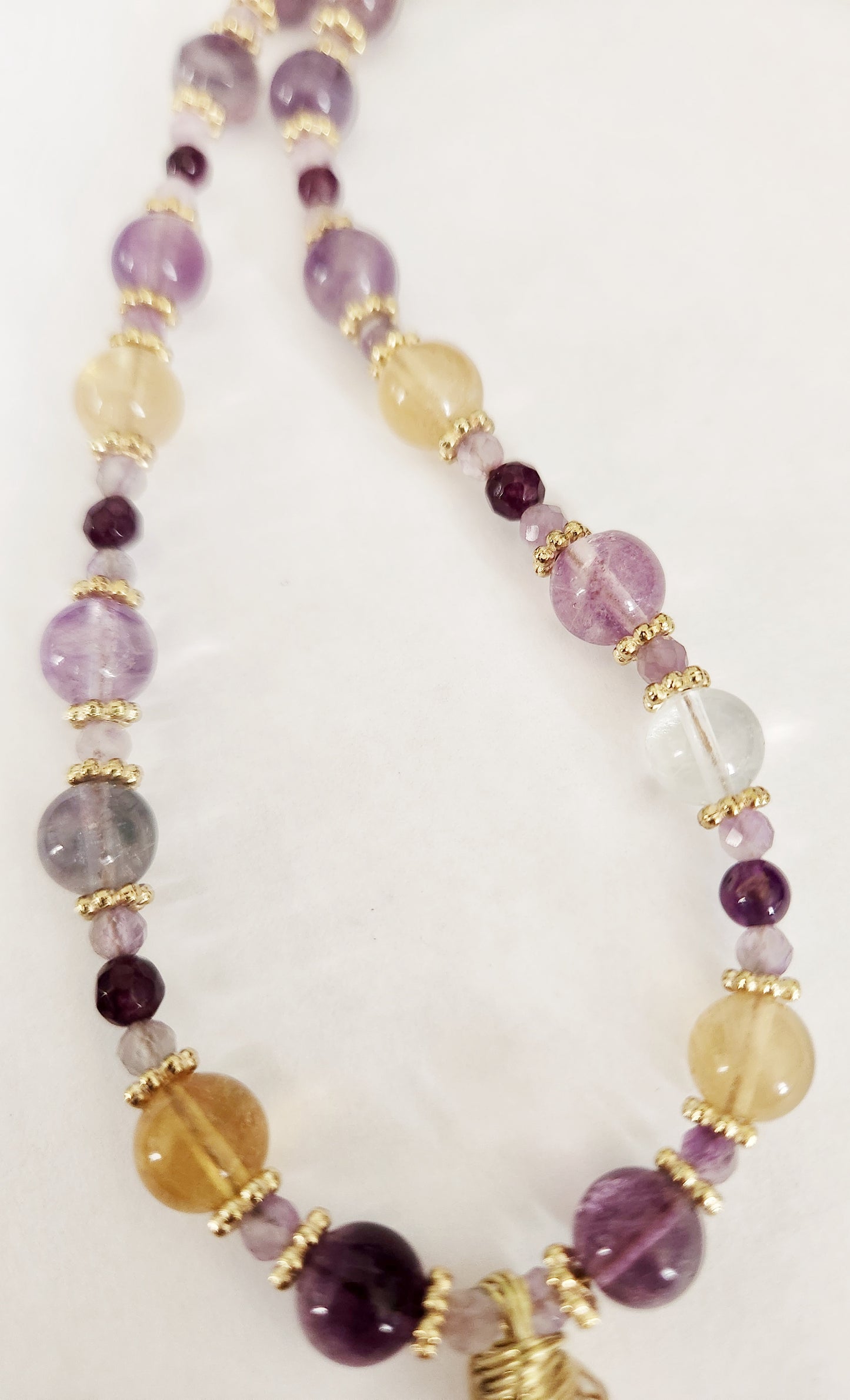 Gold crescent moon Flourite gemstone necklace