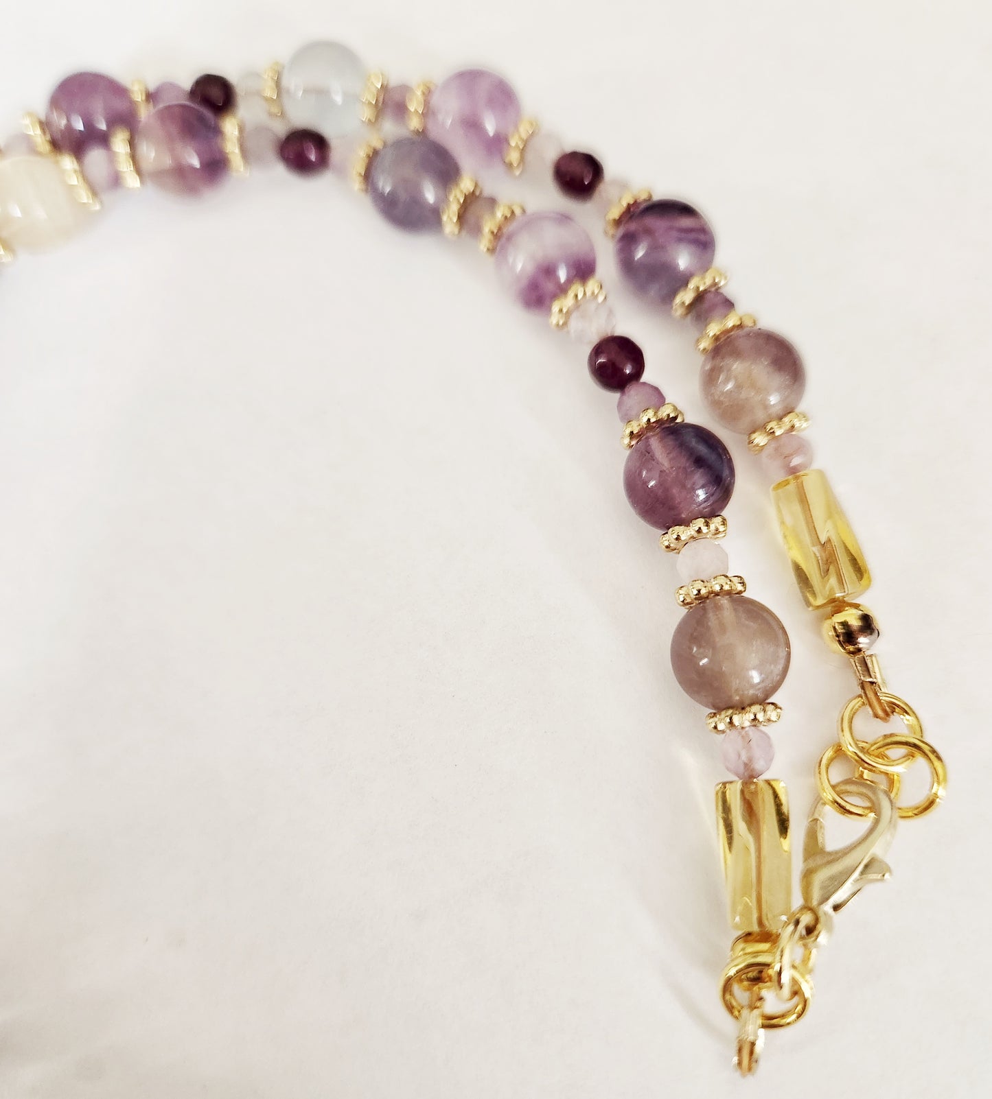 Gold crescent moon Flourite gemstone necklace