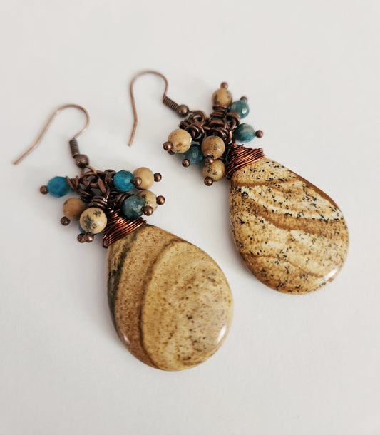 Jasper gemstone teardrop dangle earrings