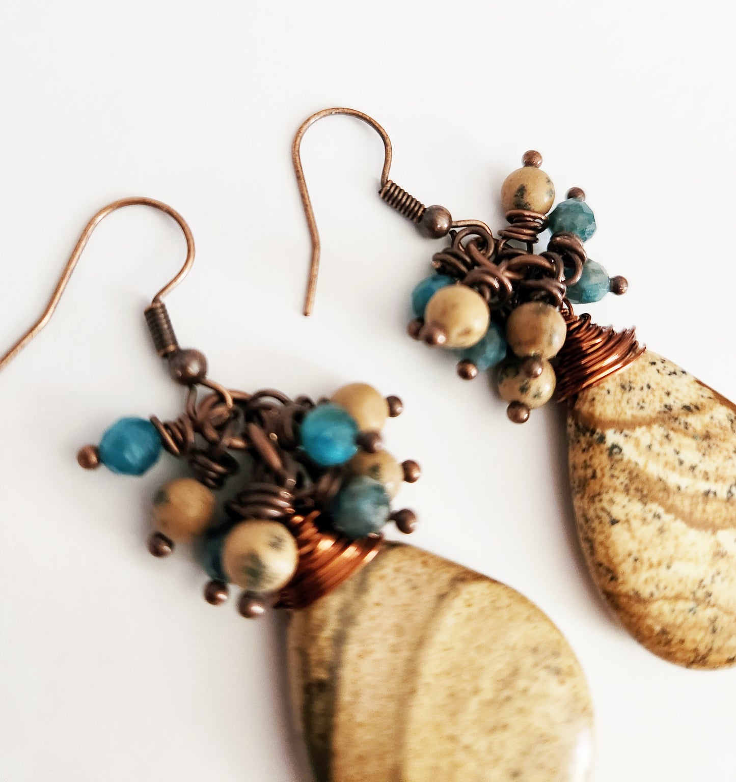 Jasper gemstone teardrop dangle earrings