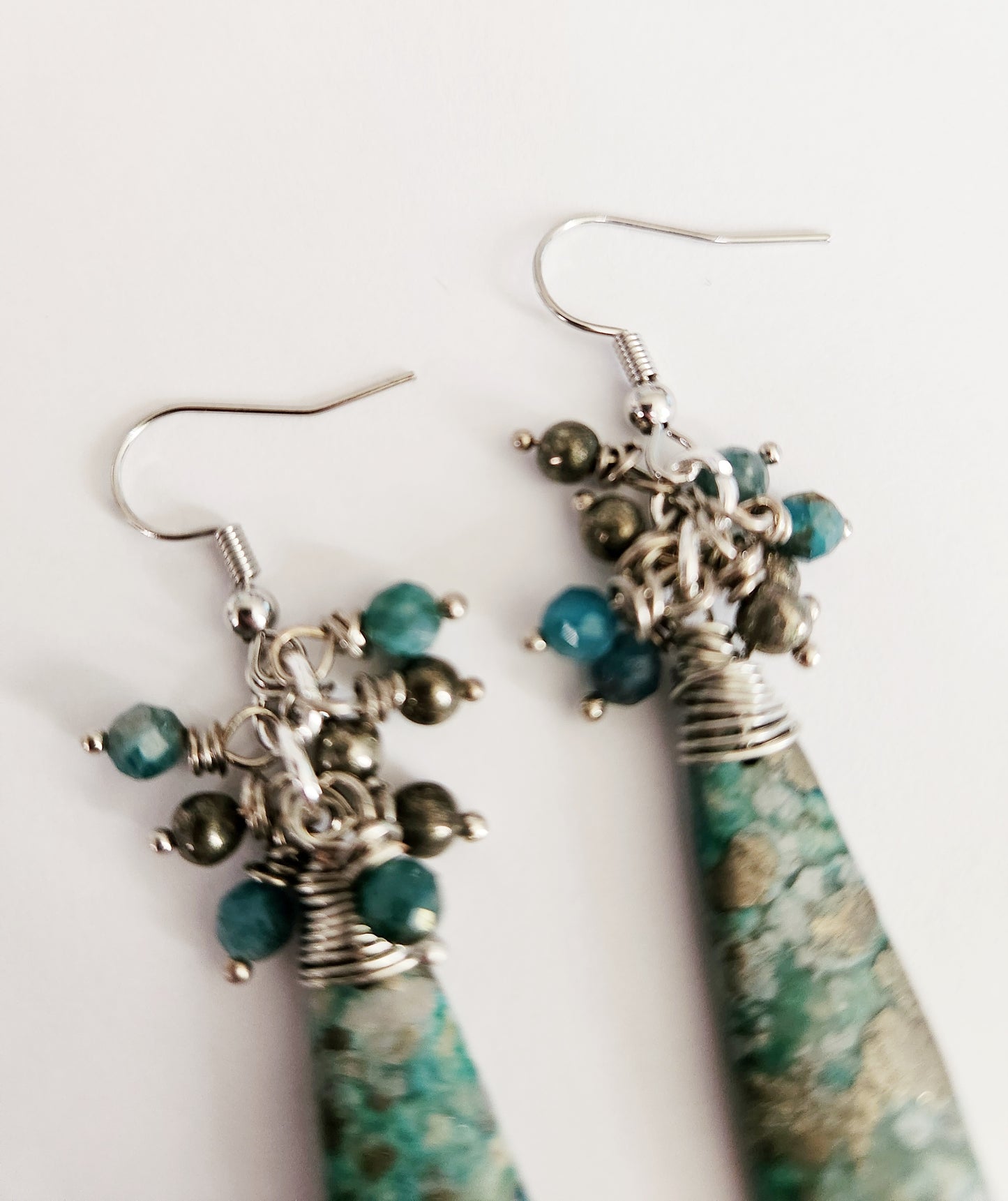 Amazonite and Pyrite gemstone statement earrings