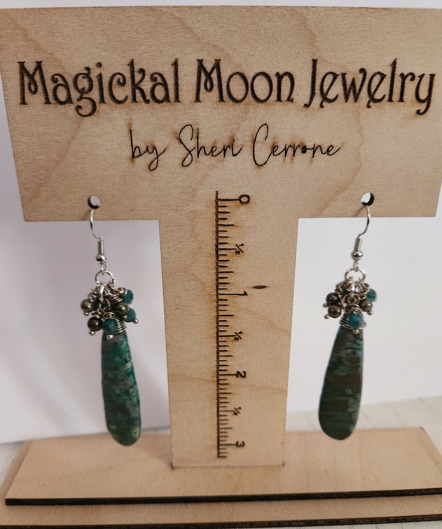 Amazonite and Pyrite gemstone statement earrings