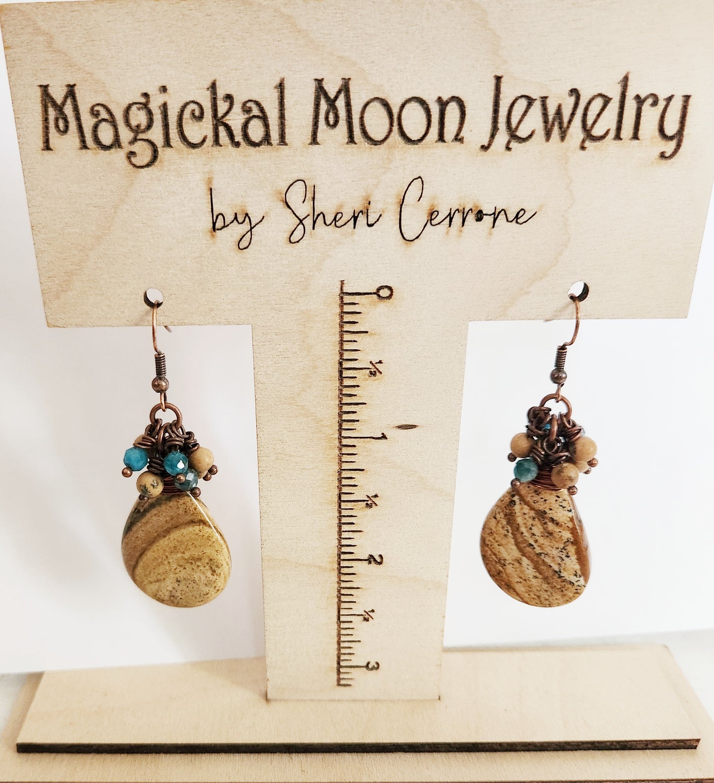 Jasper gemstone teardrop dangle earrings