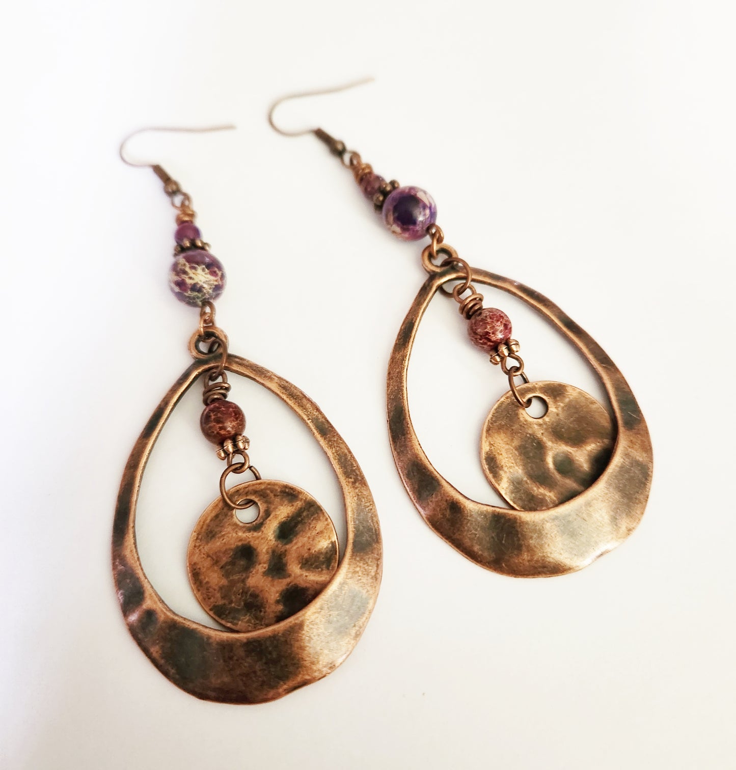 Copper teardrop dangle earrings
