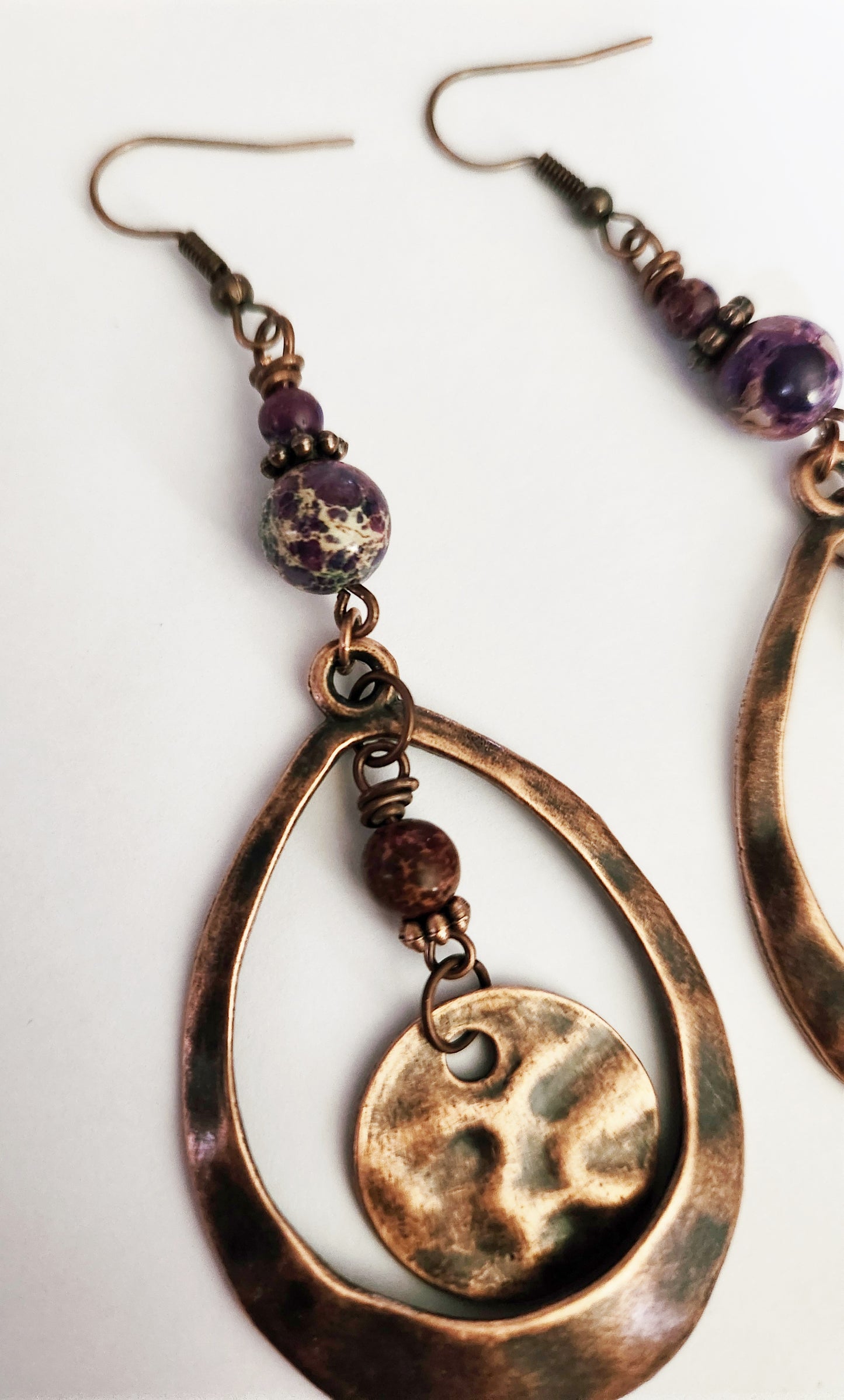 Copper teardrop dangle earrings