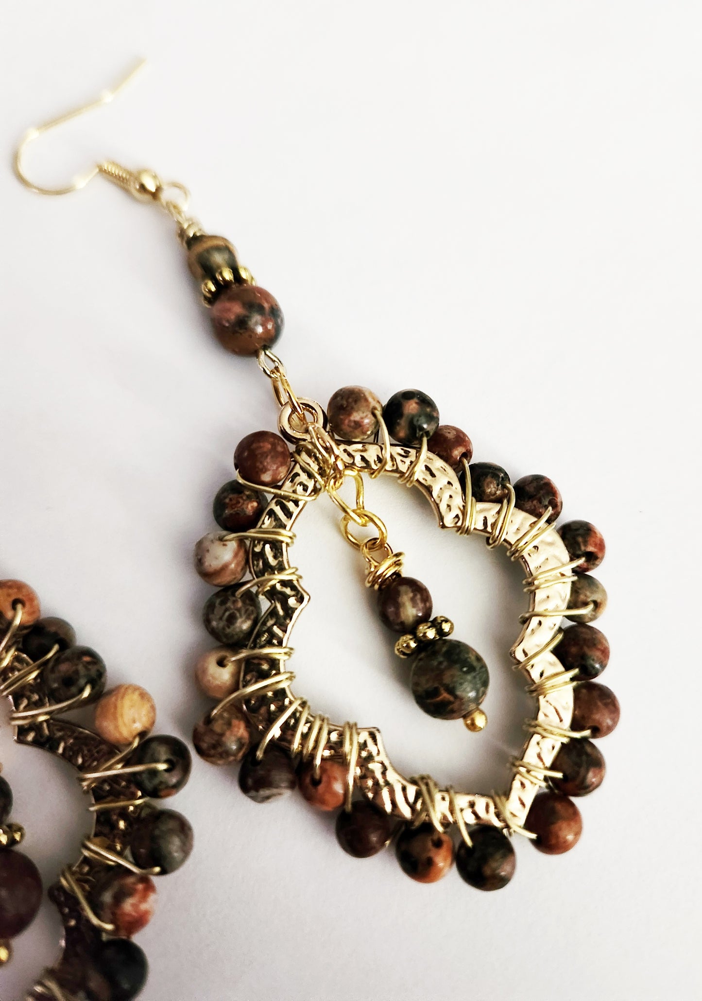 Jasper gemstone gold teardrop dangle earrings