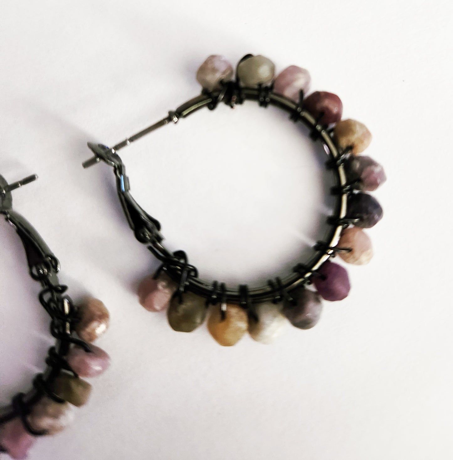Rainbow Tourmaline gemstone beaded hoop earrings