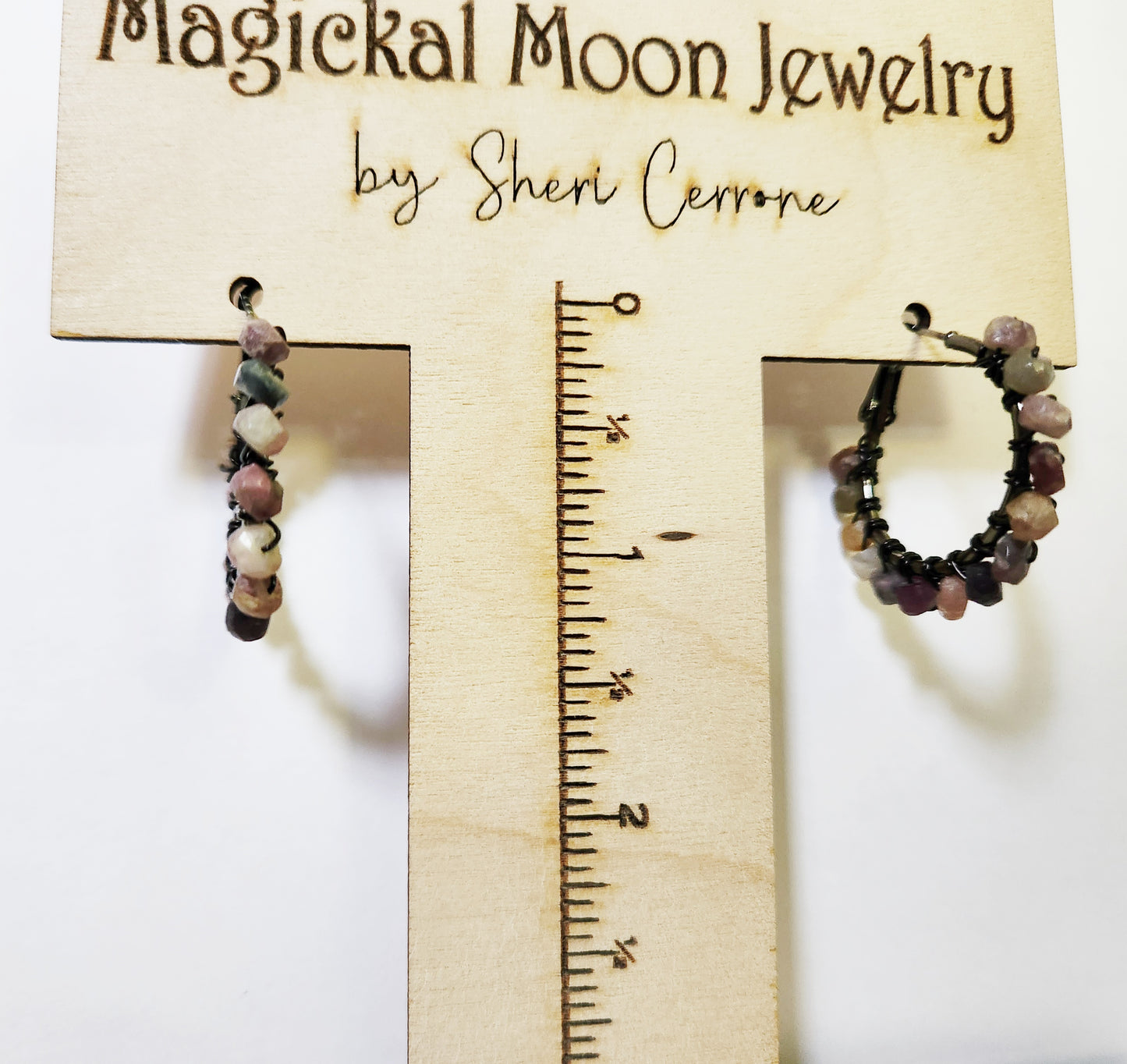 Rainbow Tourmaline gemstone beaded hoop earrings