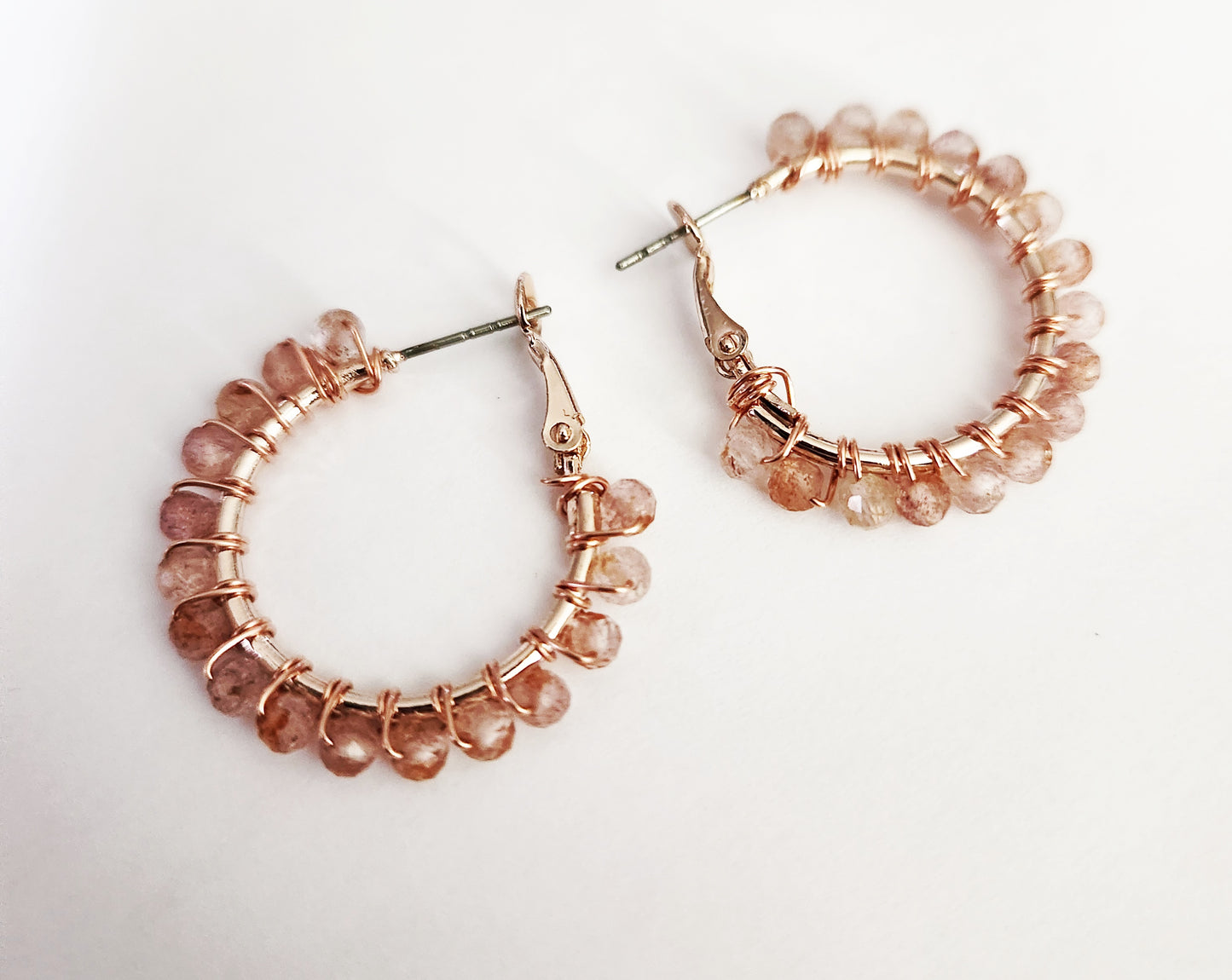 Strawberry Quartz gemstone beaded hoop earrings