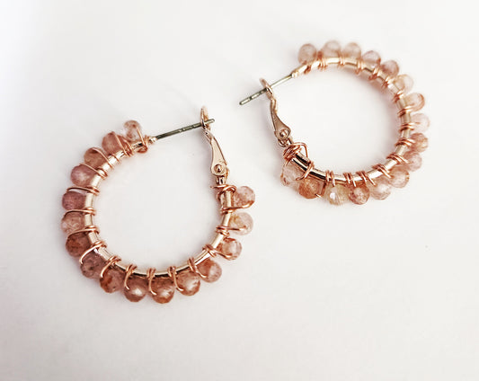 Strawberry Quartz gemstone beaded hoop earrings