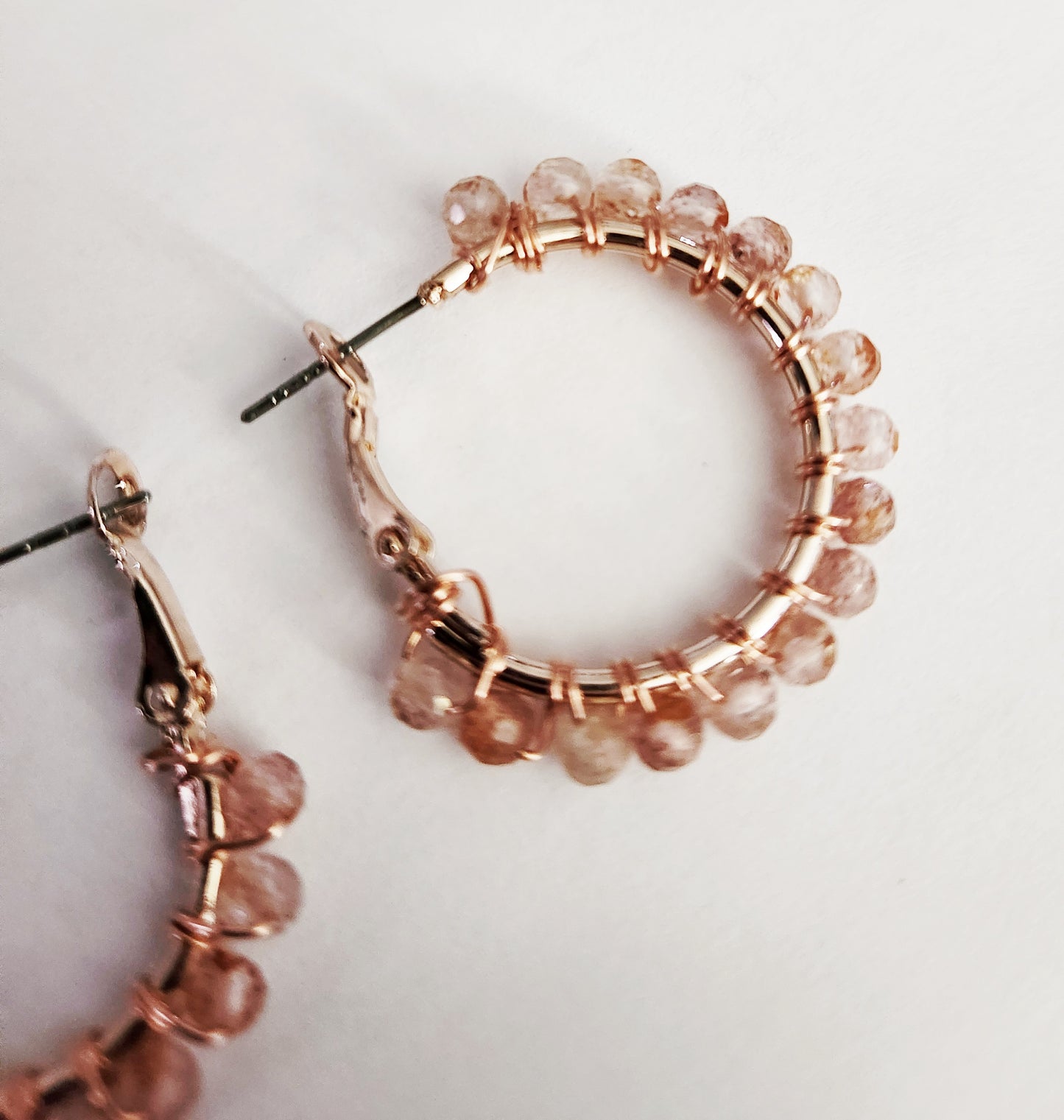 Strawberry Quartz gemstone beaded hoop earrings