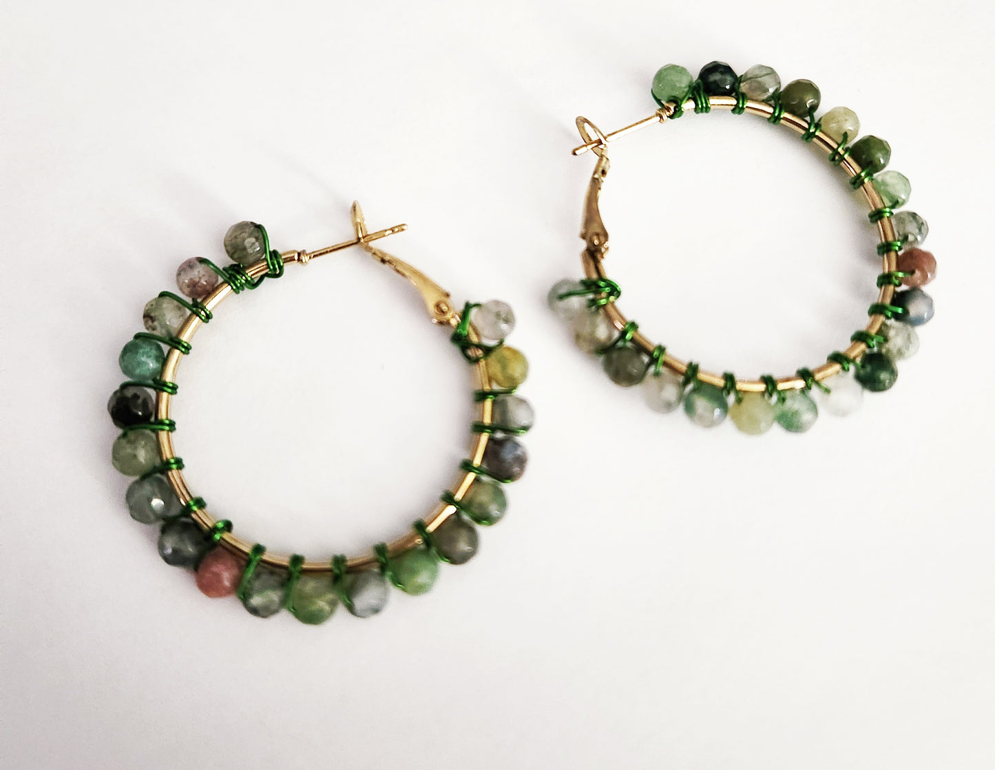 Ocean Jasper gemstone gold hoop earrings