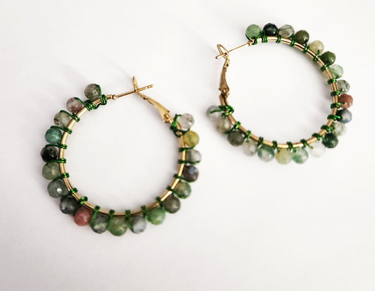 Ocean Jasper gemstone gold hoop earrings