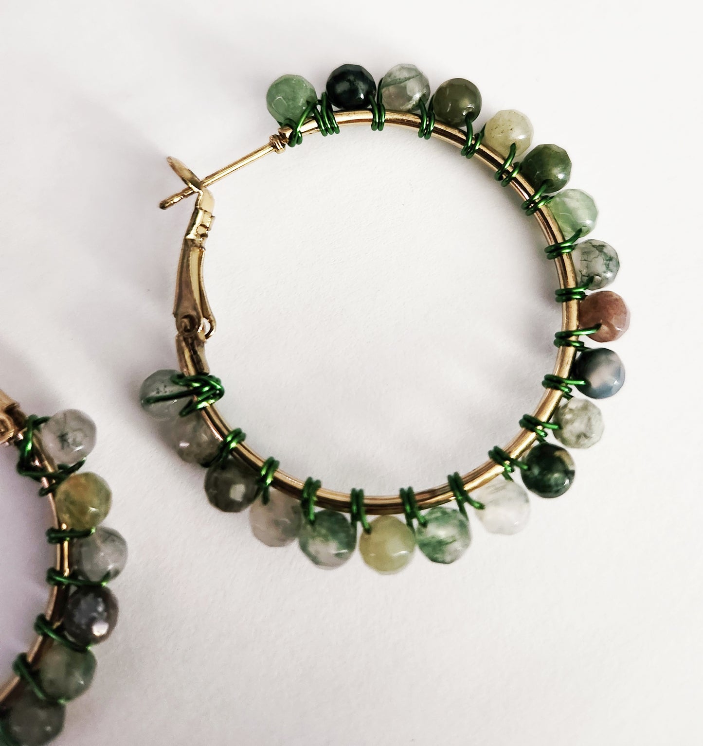 Ocean Jasper gemstone gold hoop earrings