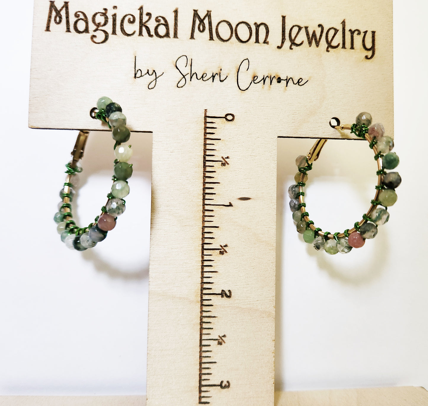 Ocean Jasper gemstone gold hoop earrings
