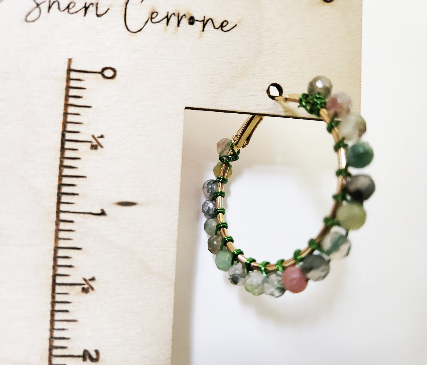 Ocean Jasper gemstone gold hoop earrings
