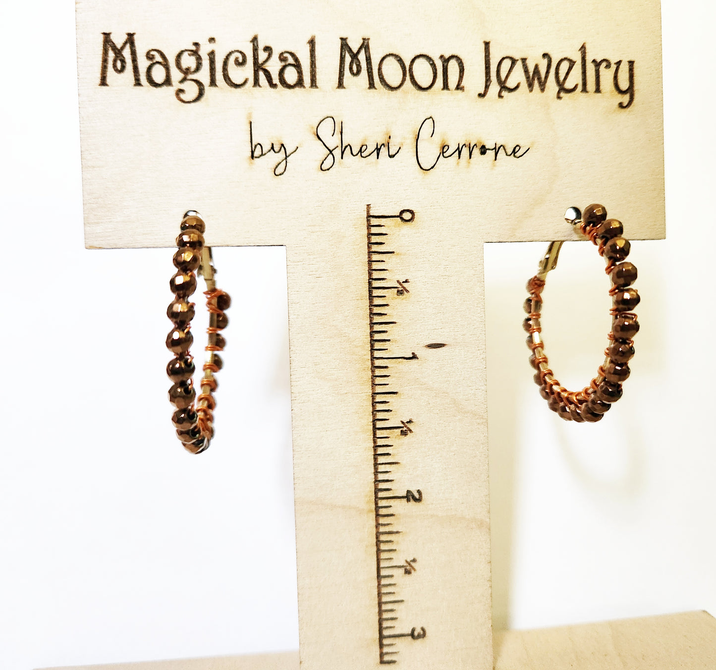 Copper brown Hematite gemstone gold hoop earrings
