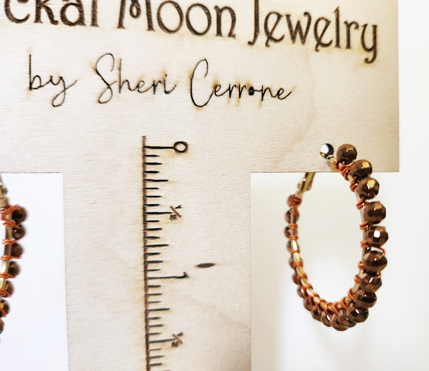 Copper brown Hematite gemstone gold hoop earrings