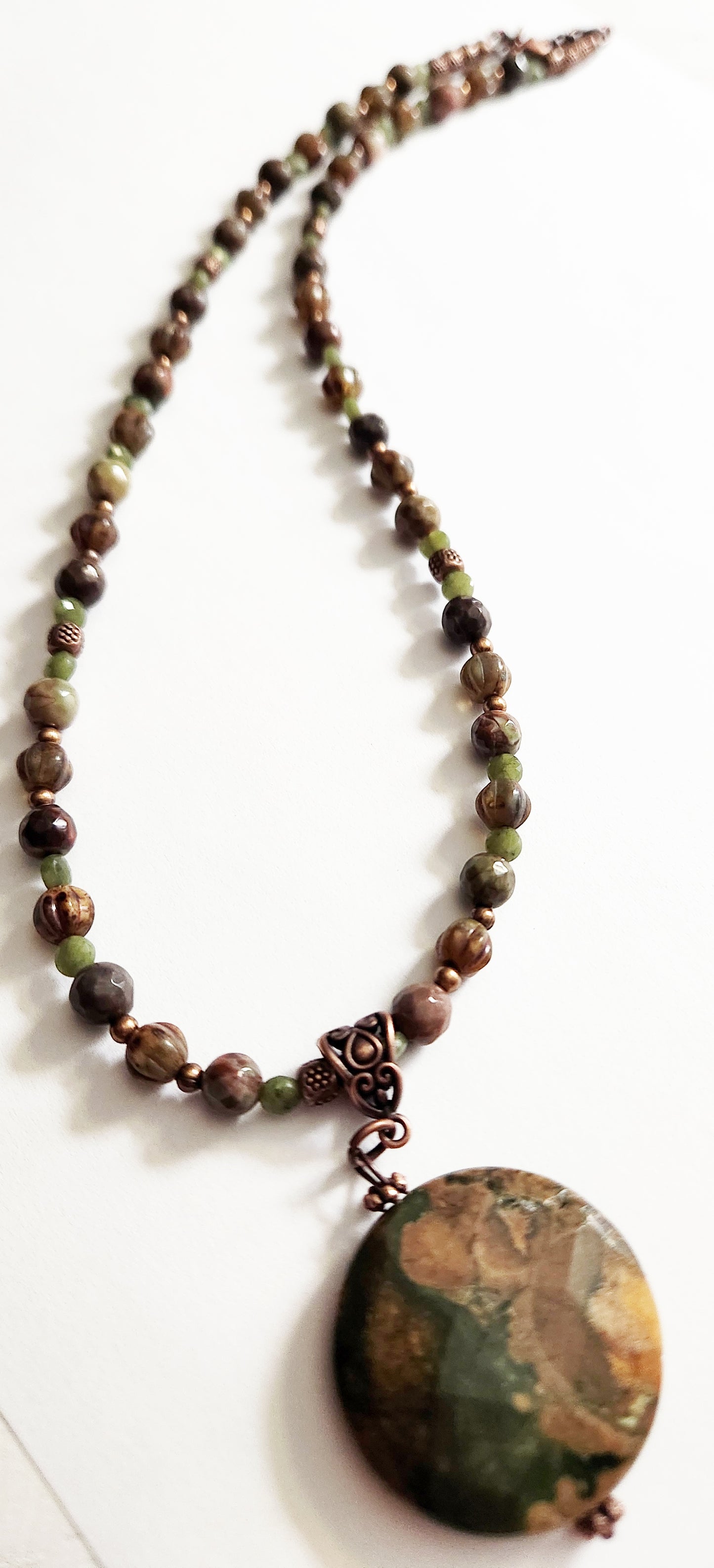 Rhyolite gemstone copper necklace
