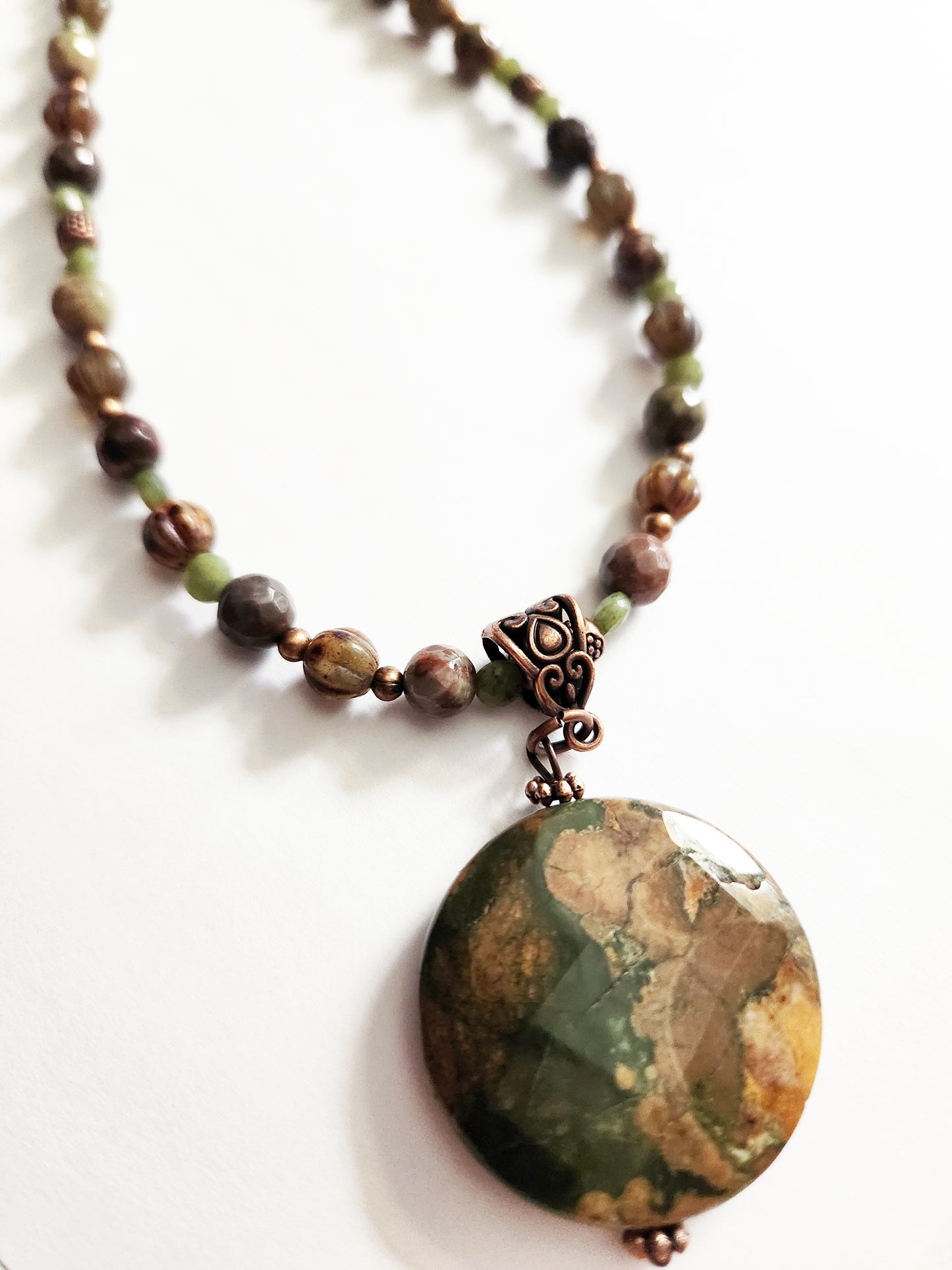 Rhyolite gemstone copper necklace
