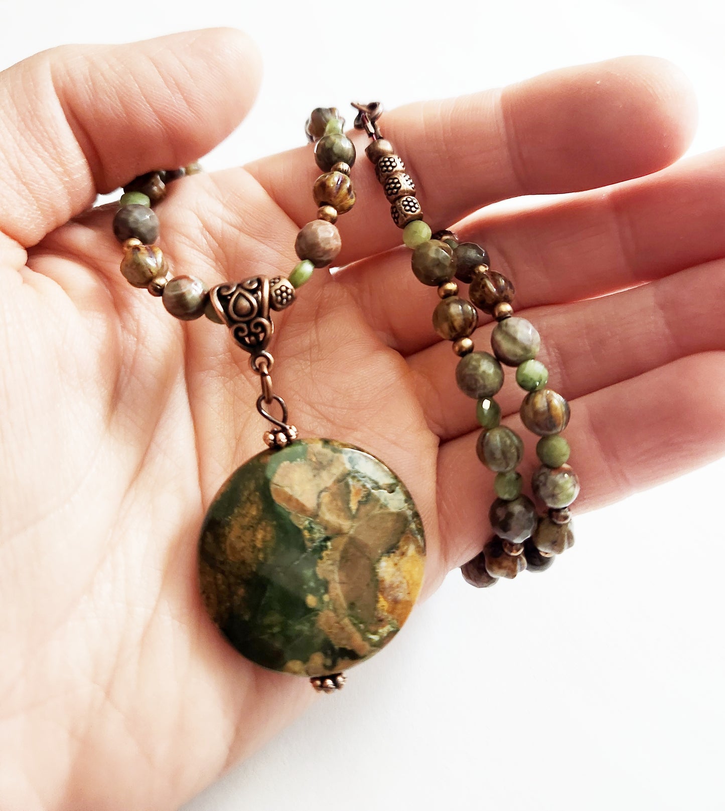 Rhyolite gemstone copper necklace