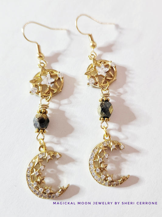 Gold crescent moon dangle earrings