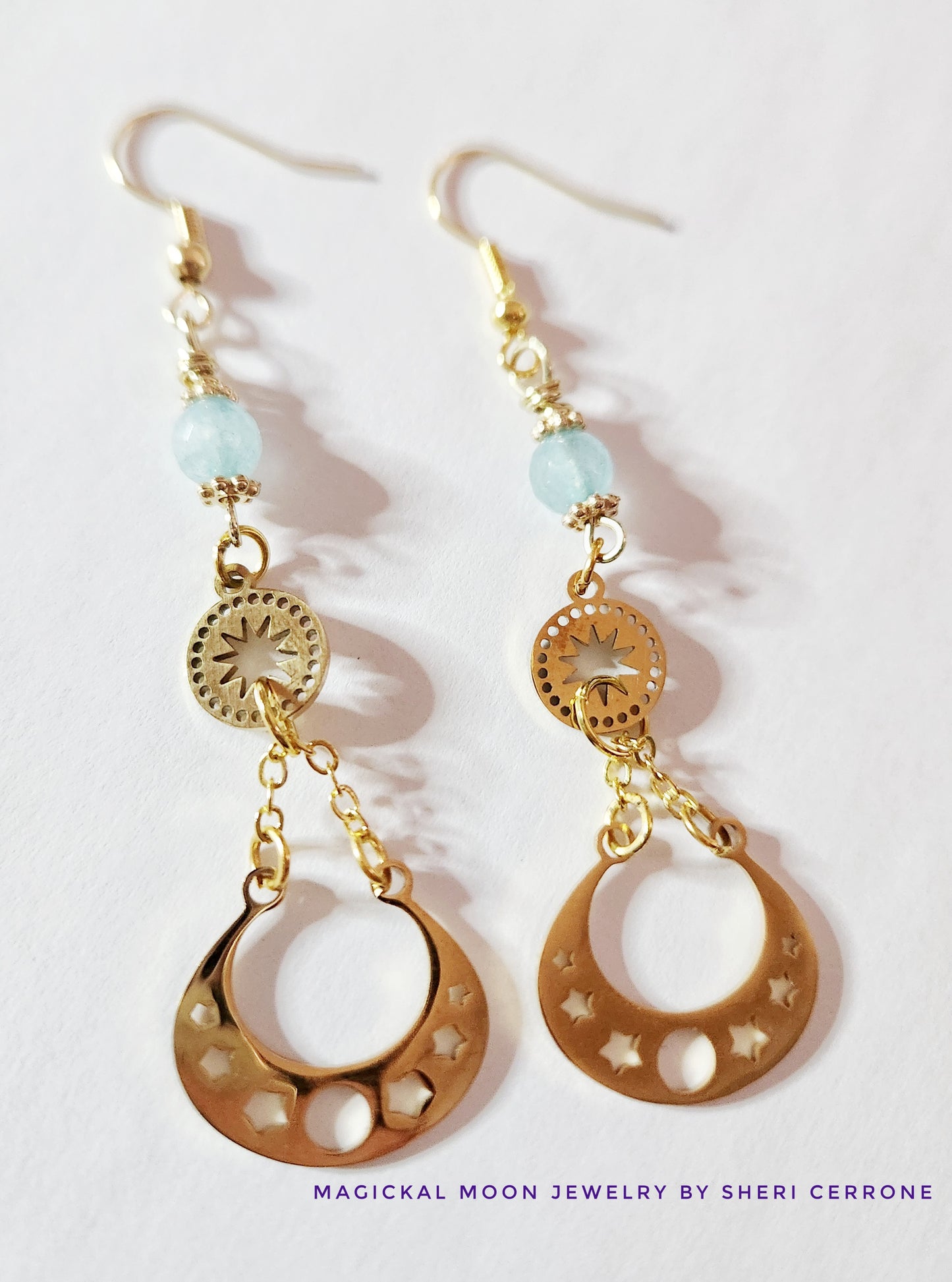 Gold moon phase dangle earrings