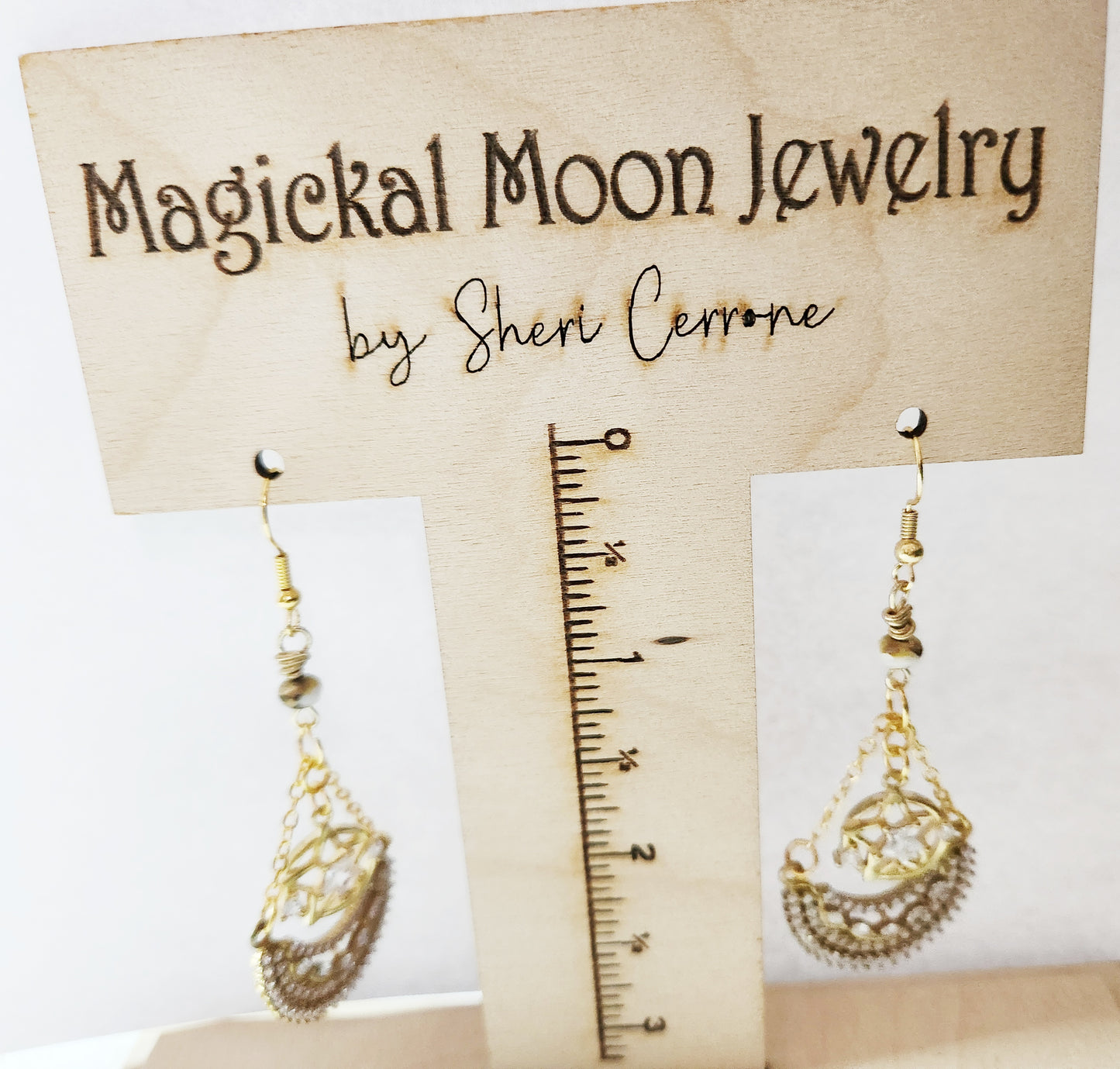 Crystal bling moon and star dangle earrings