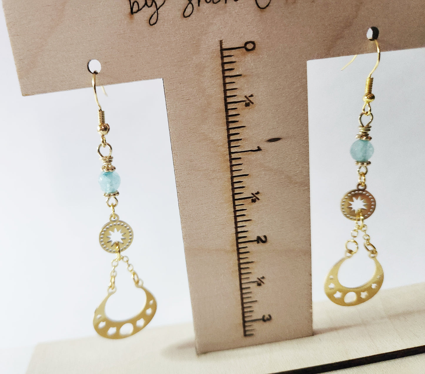 Gold moon phase dangle earrings