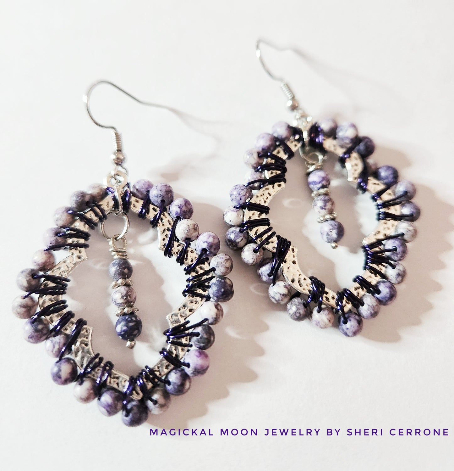 Lepidolite silver teardrop dangle earrings