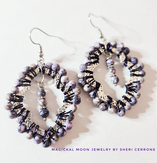 Lepidolite silver teardrop dangle earrings