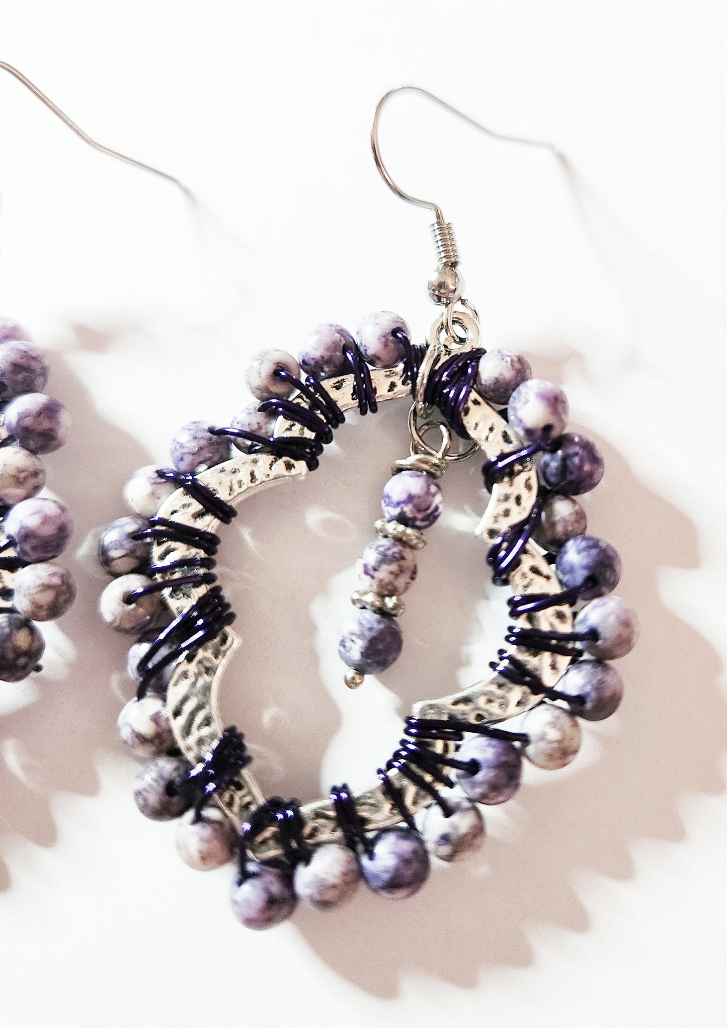 Lepidolite silver teardrop dangle earrings