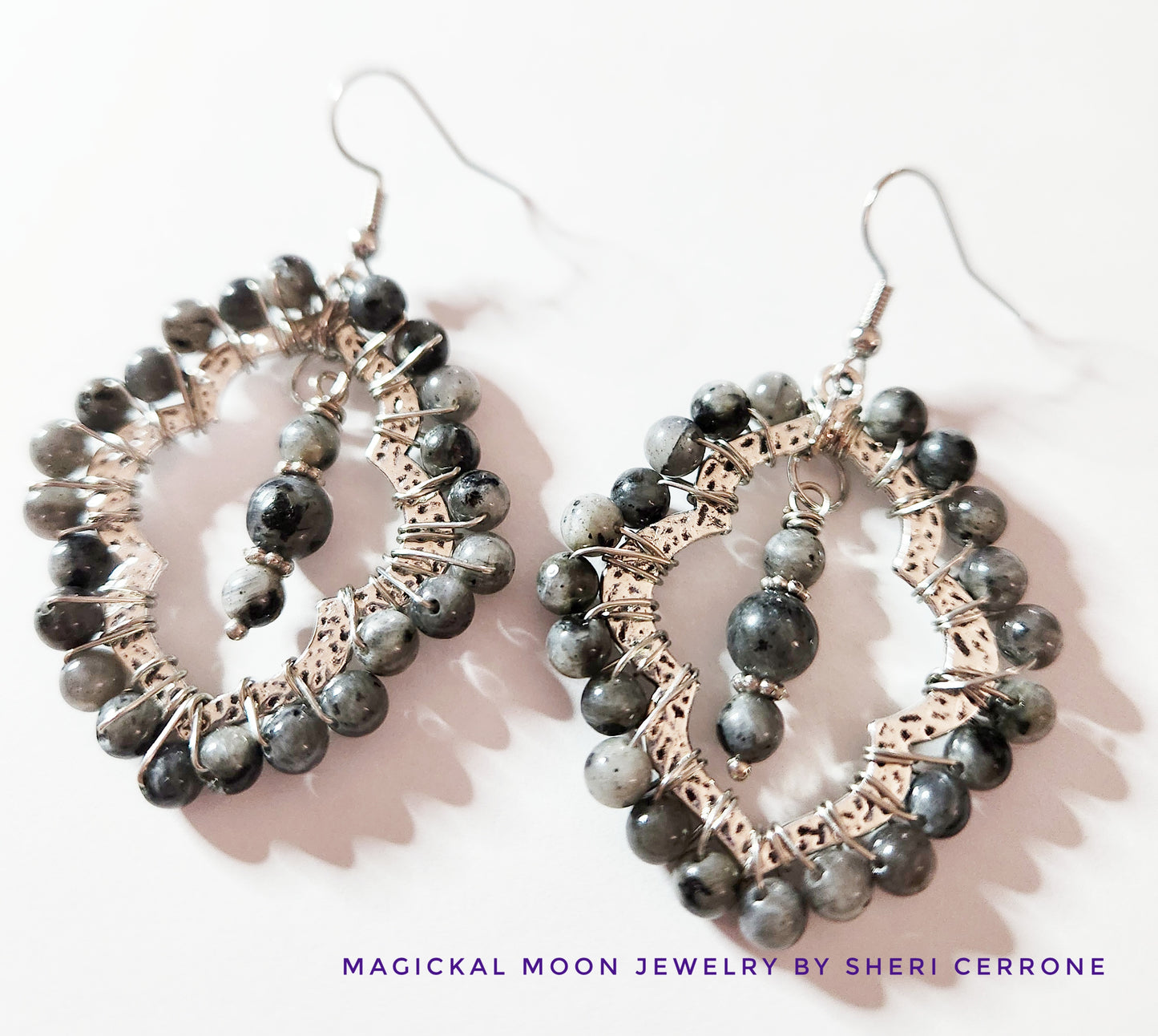 Larkavite silver teardrop dangle earrings