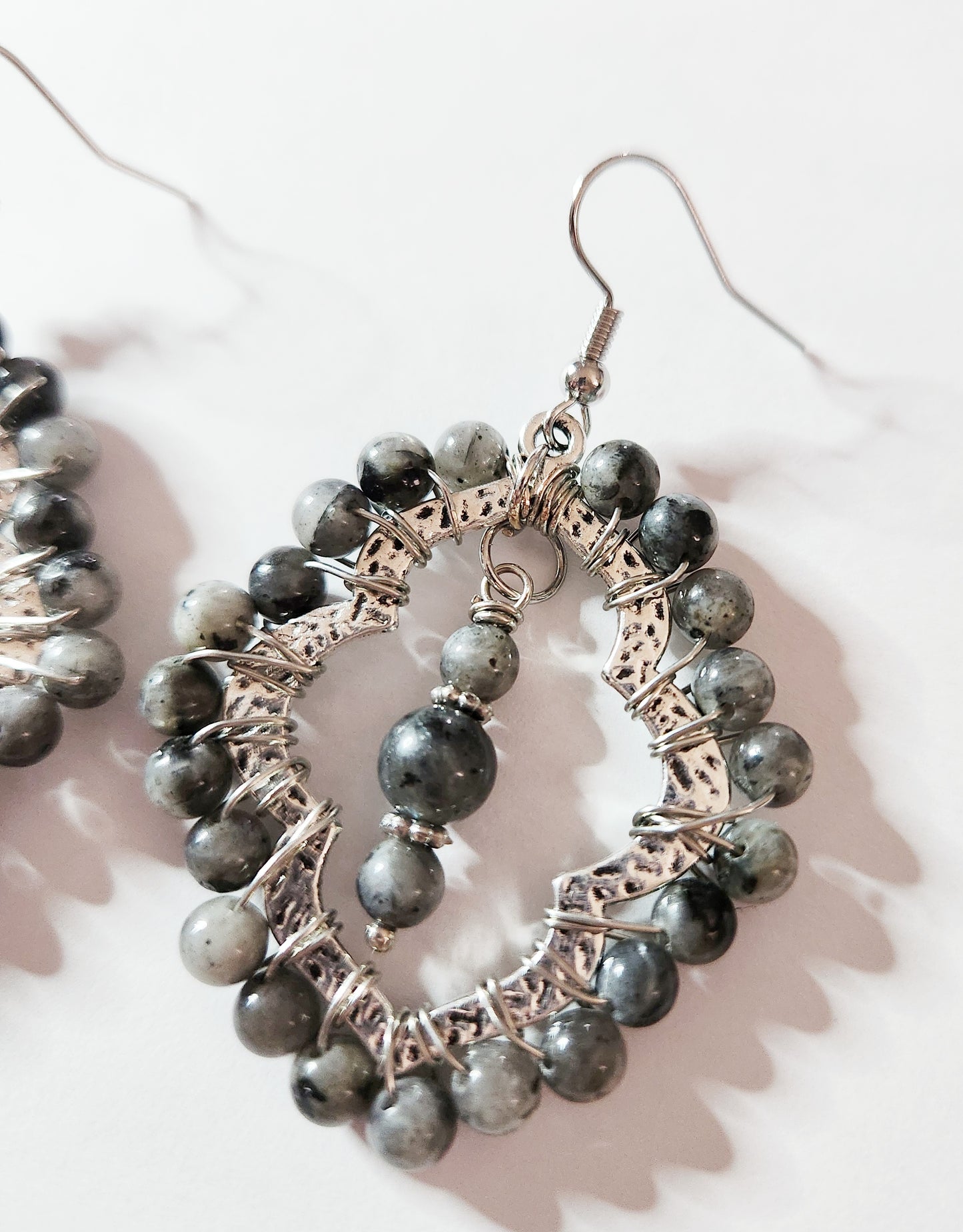 Larkavite silver teardrop dangle earrings