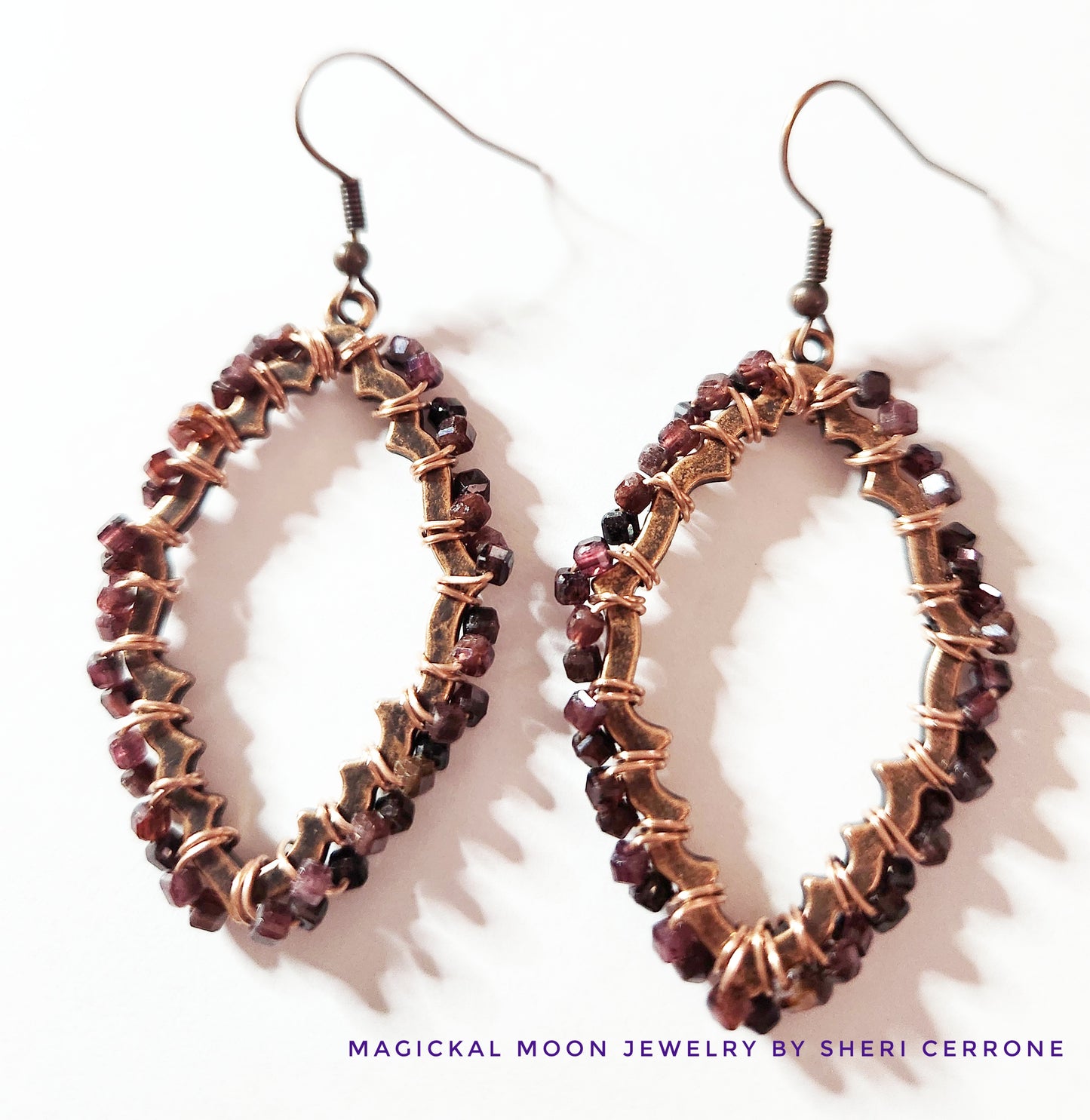 Garnet copper teardrop dangle earrings