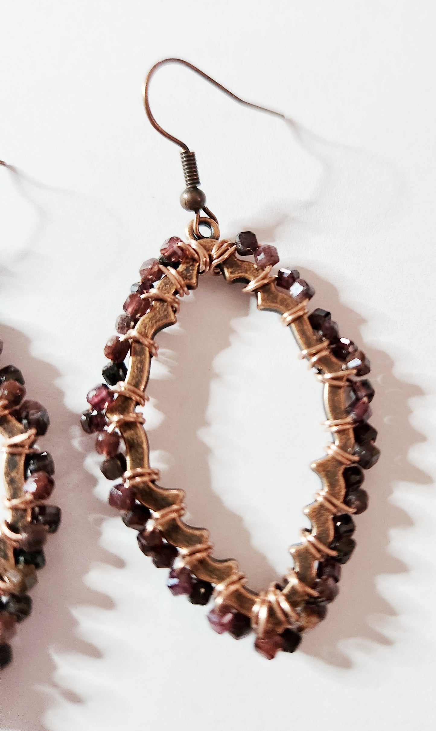 Garnet copper teardrop dangle earrings