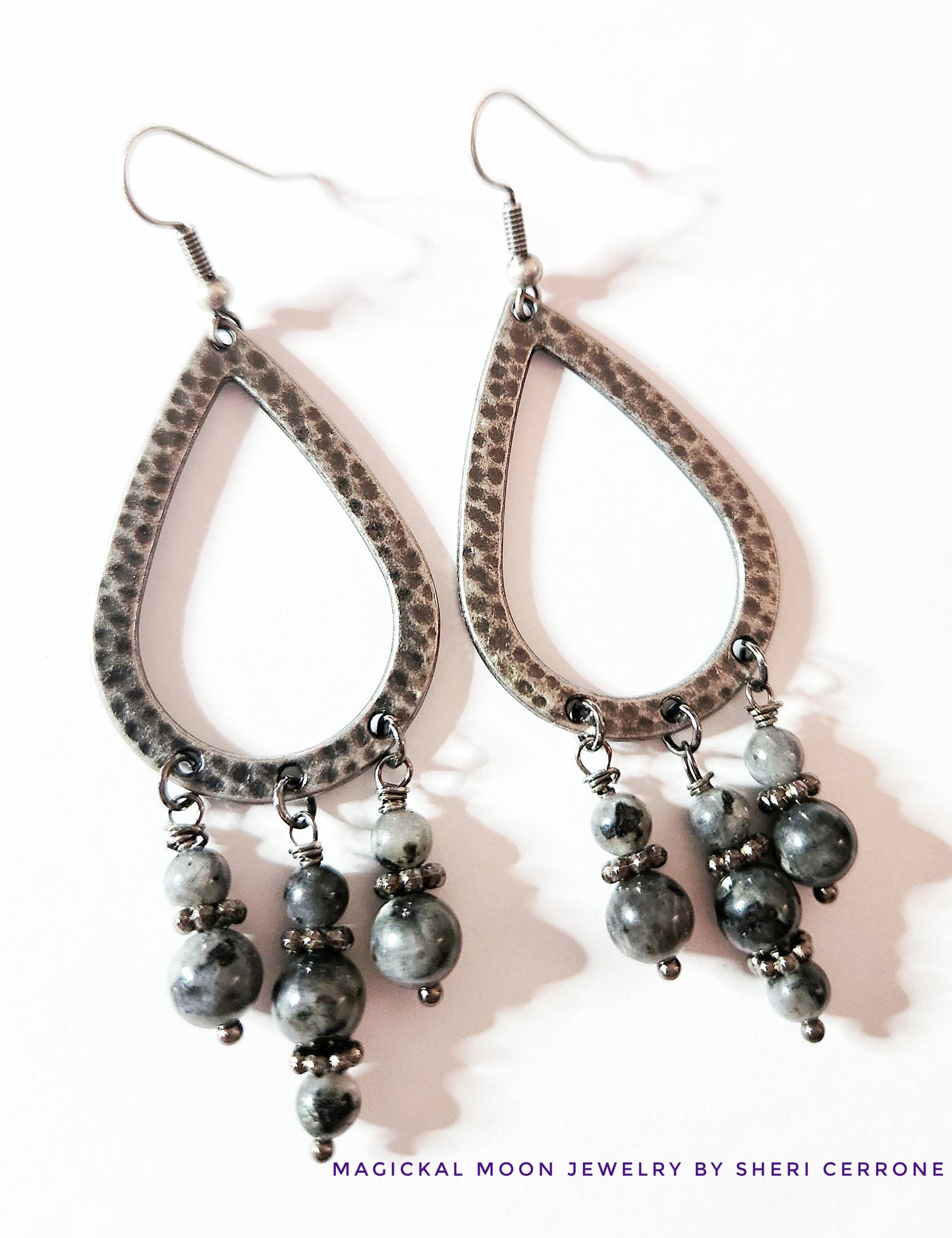 Dark silver teardrop dangle earrings