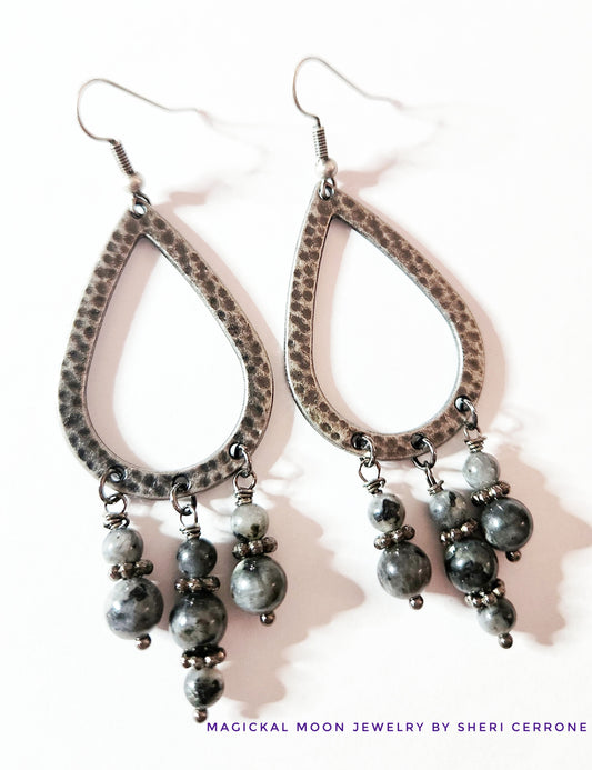 Dark silver teardrop dangle earrings
