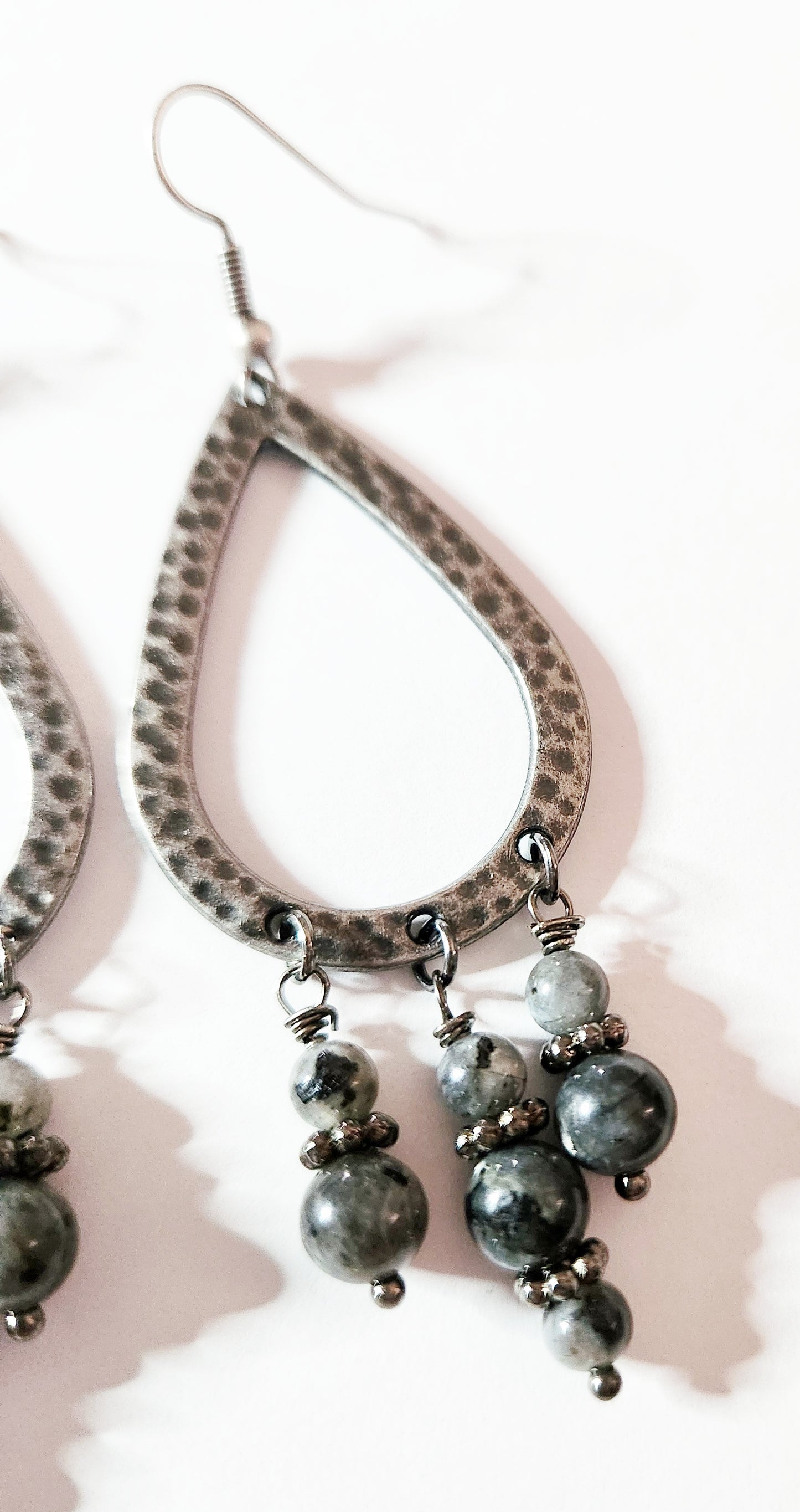 Dark silver teardrop dangle earrings